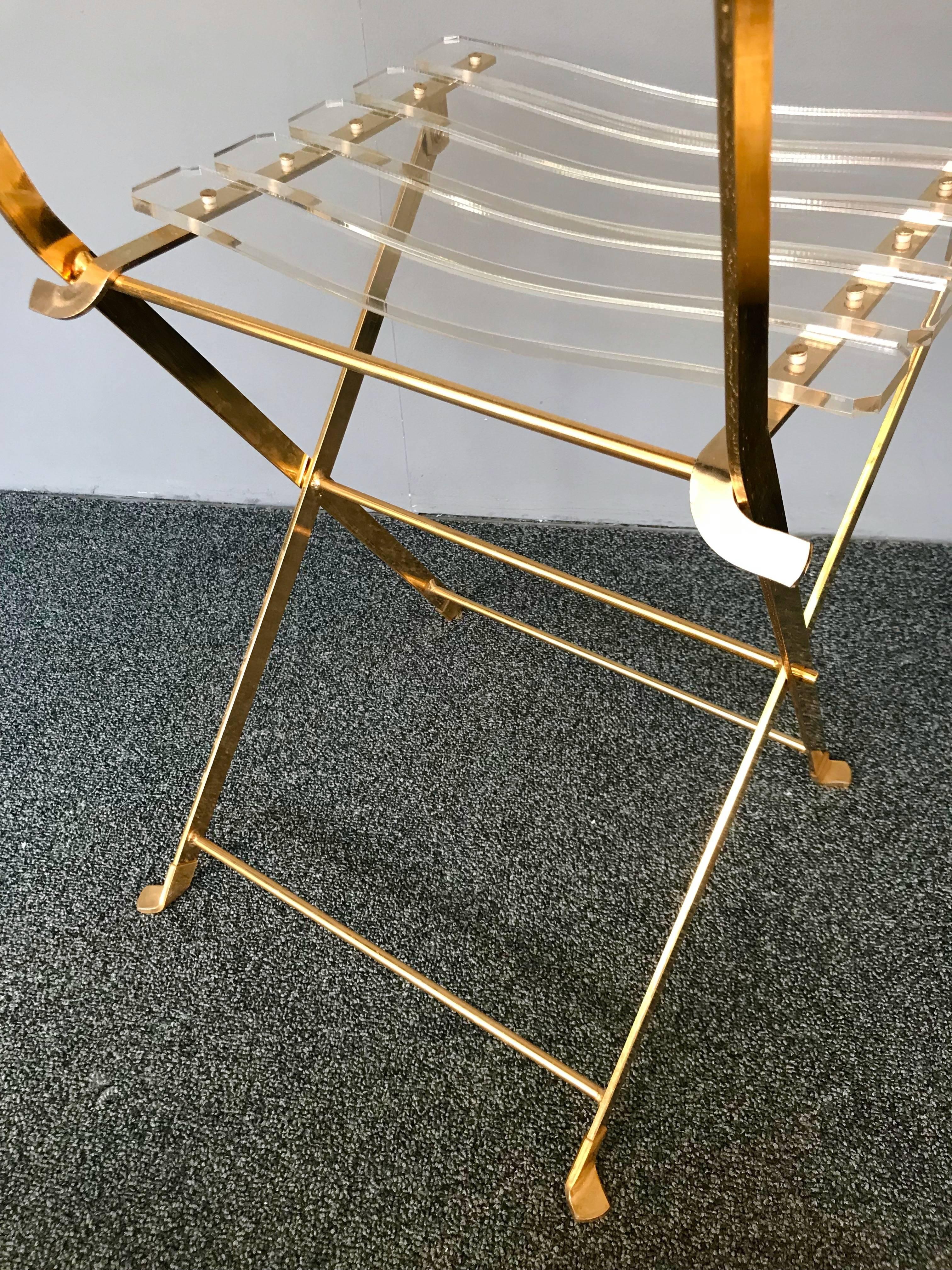 Set of Brass and Lucite Chairs by Galerie Maison & Jardin, France, 1970s 1