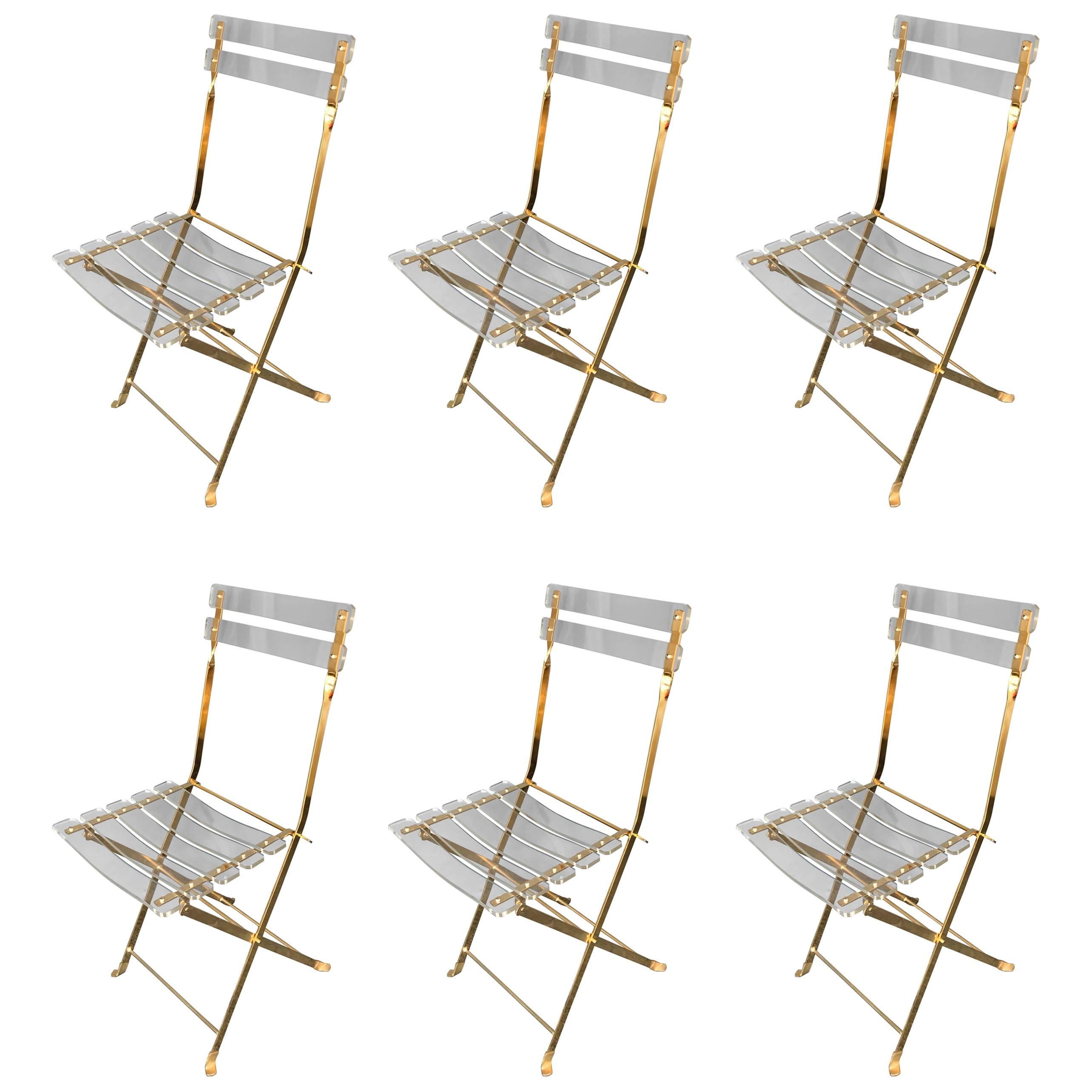 Set of Brass and Lucite Chairs by Galerie Maison & Jardin, France, 1970s