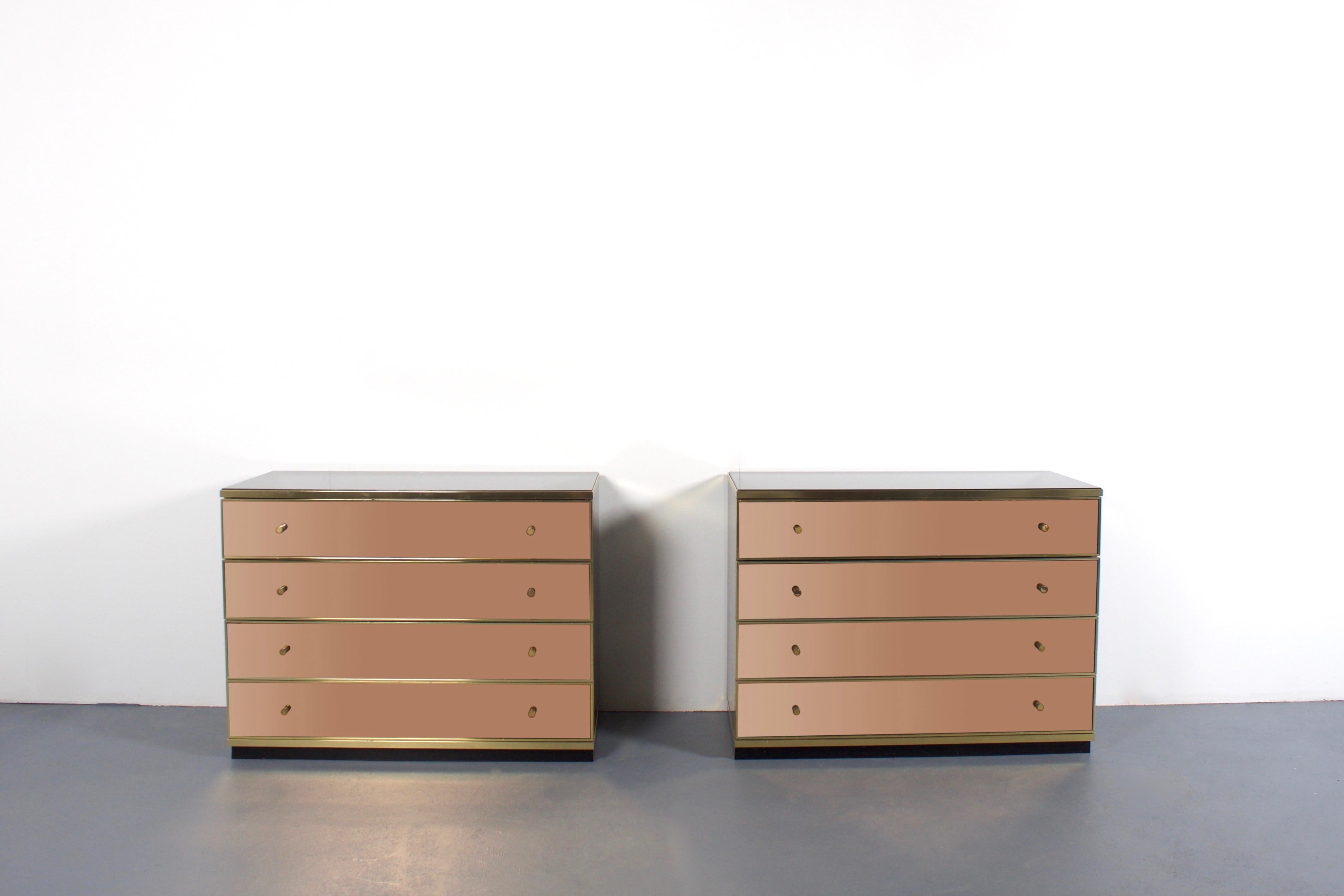 Hollywood Regency Set of Brass and Mirror Chest of Drawers/ Sideboards, Renato Zevi for Metal Arte
