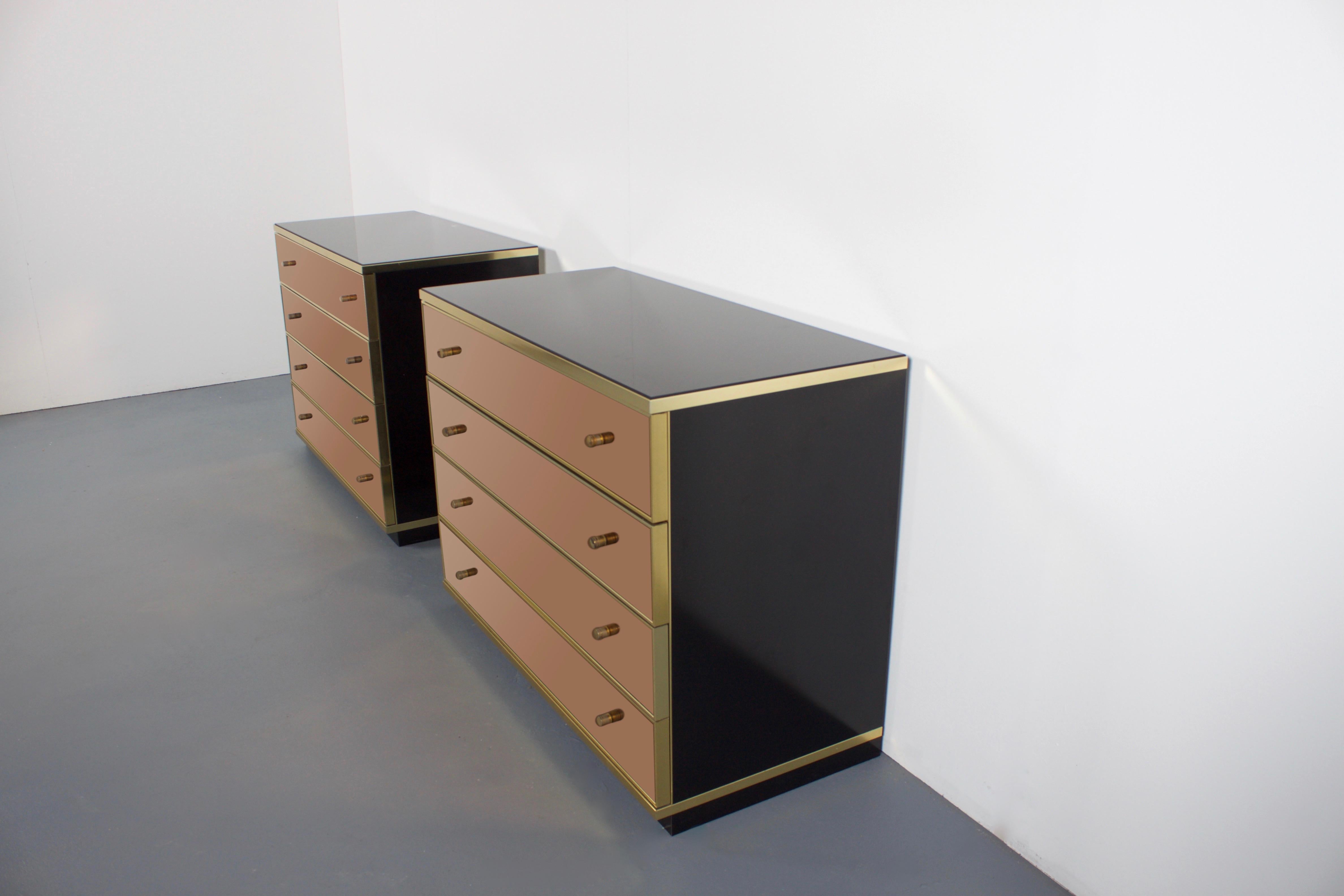 Italian Set of Brass and Mirror Chest of Drawers/ Sideboards, Renato Zevi for Metal Arte