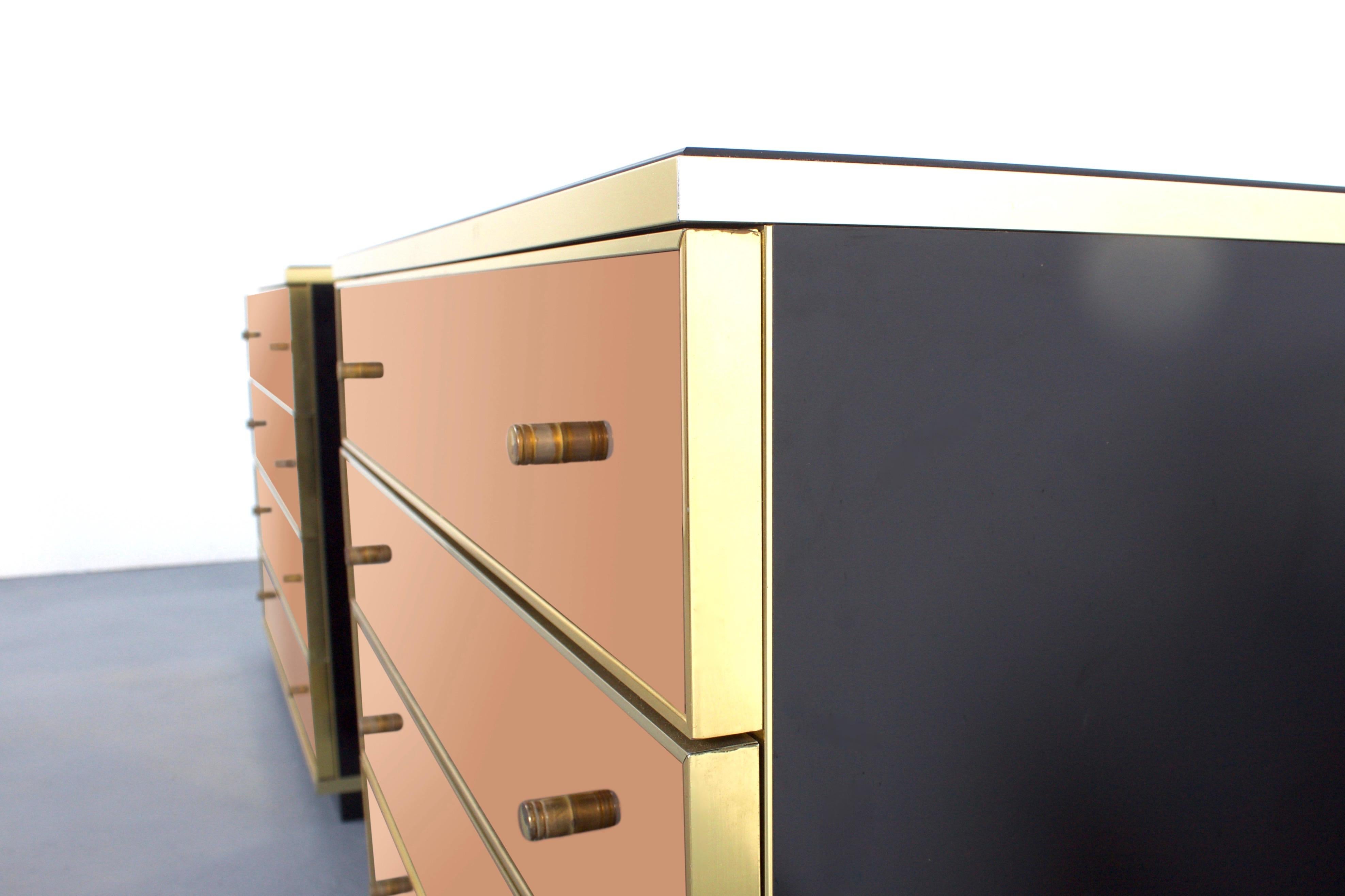Set of Brass and Mirror Chest of Drawers/ Sideboards, Renato Zevi for Metal Arte In Good Condition In Echt, NL