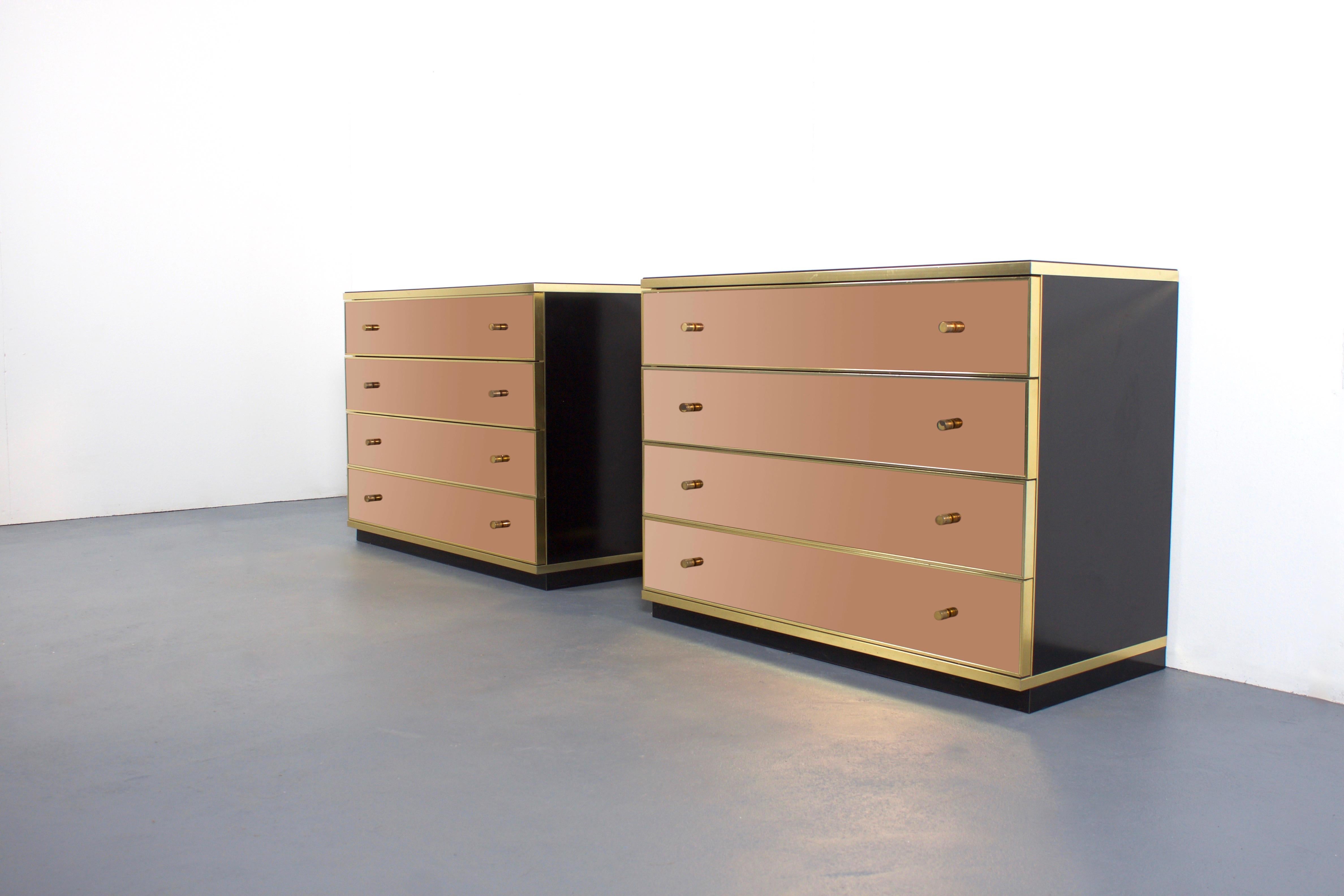 Set of Brass and Mirror Chest of Drawers/ Sideboards, Renato Zevi for Metal Arte 2