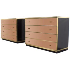 Set of Brass and Mirror Chest of Drawers/ Sideboards, Renato Zevi for Metal Arte