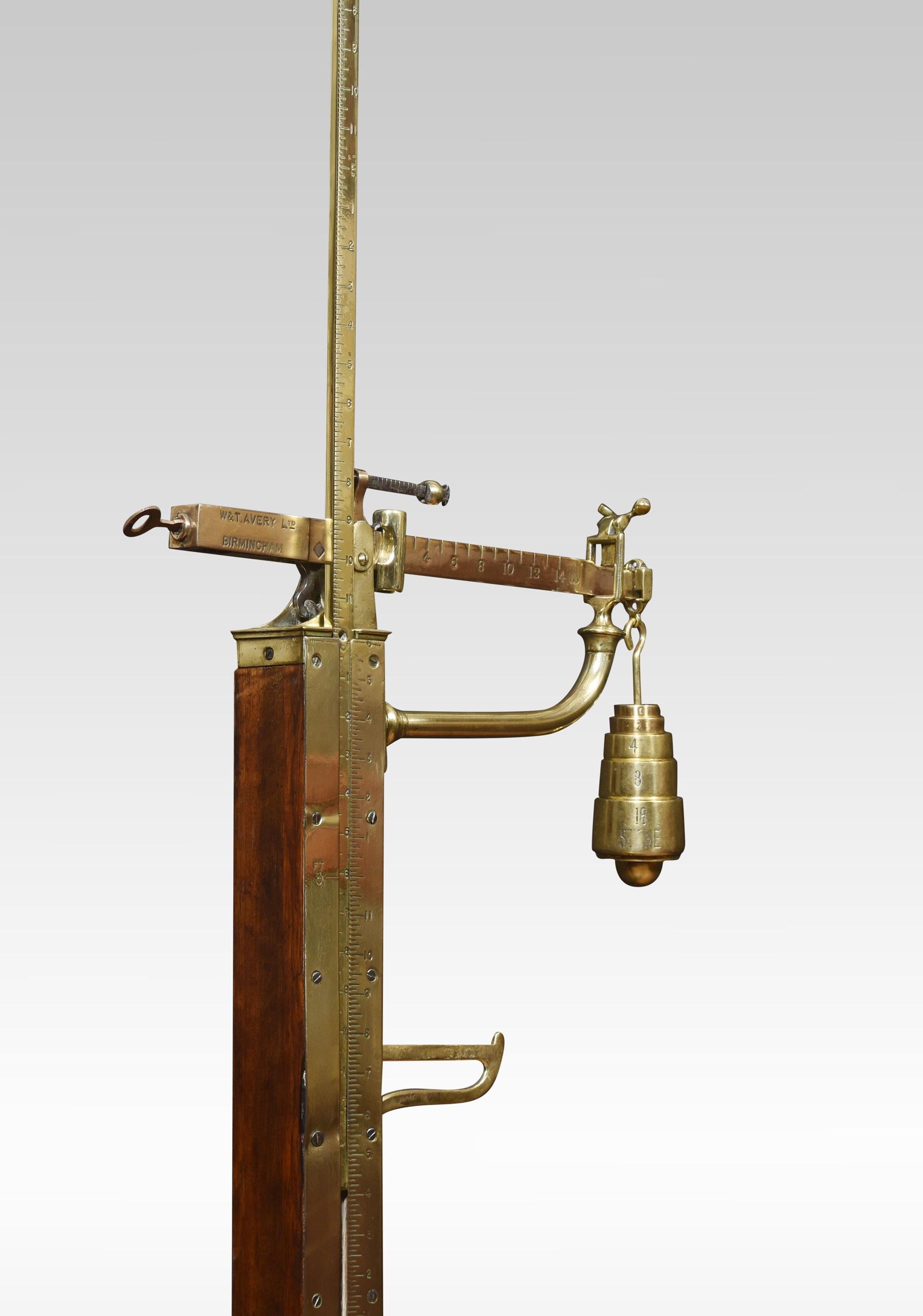 Set of Brass and Oak Avery Weighing Scales 1