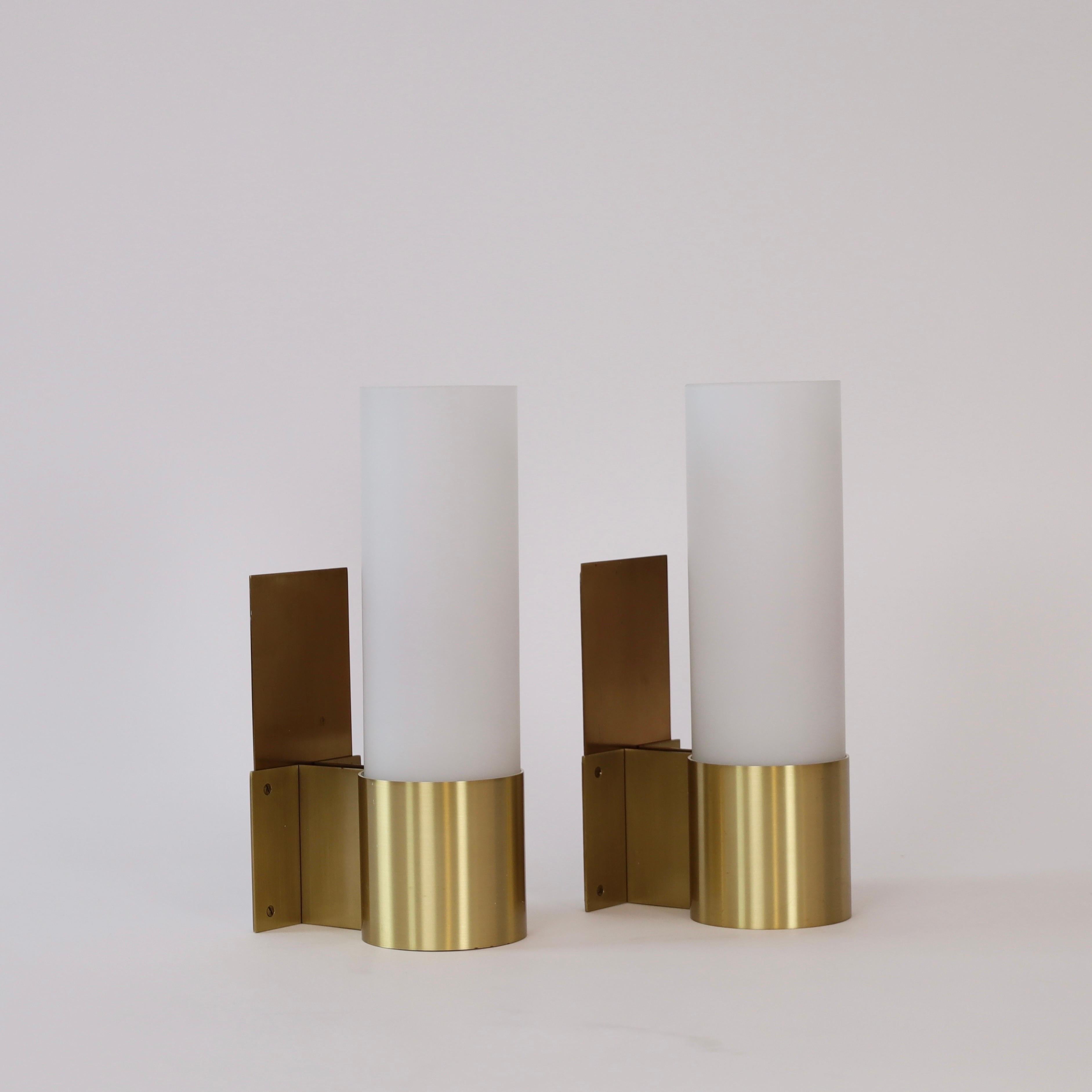 Set of Brass and Opaline sconces by Jørgen Bo for Fog & Morup, 1960s, Denmark For Sale 8