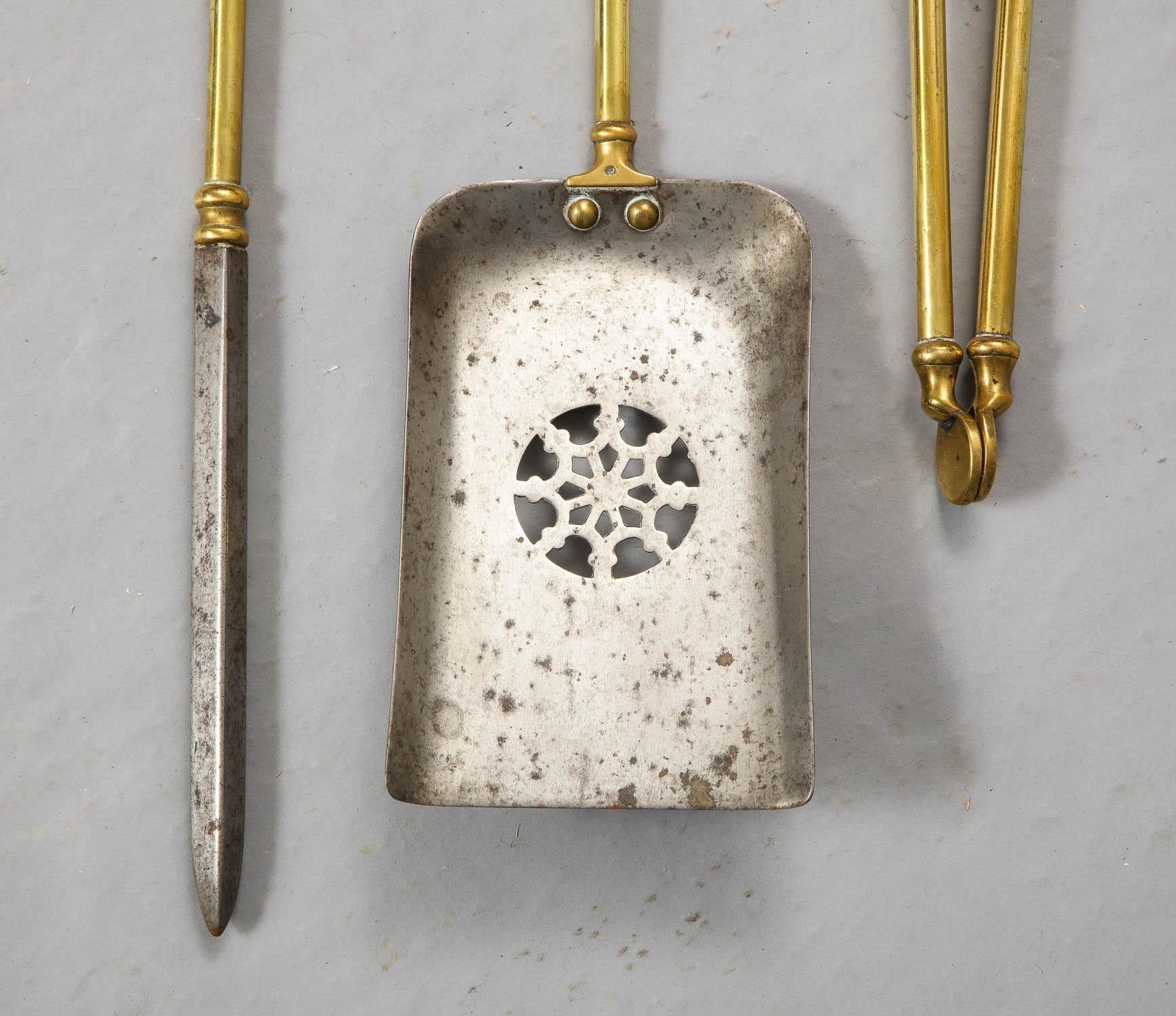 Georgian Set of Brass and Steel Fire Tools