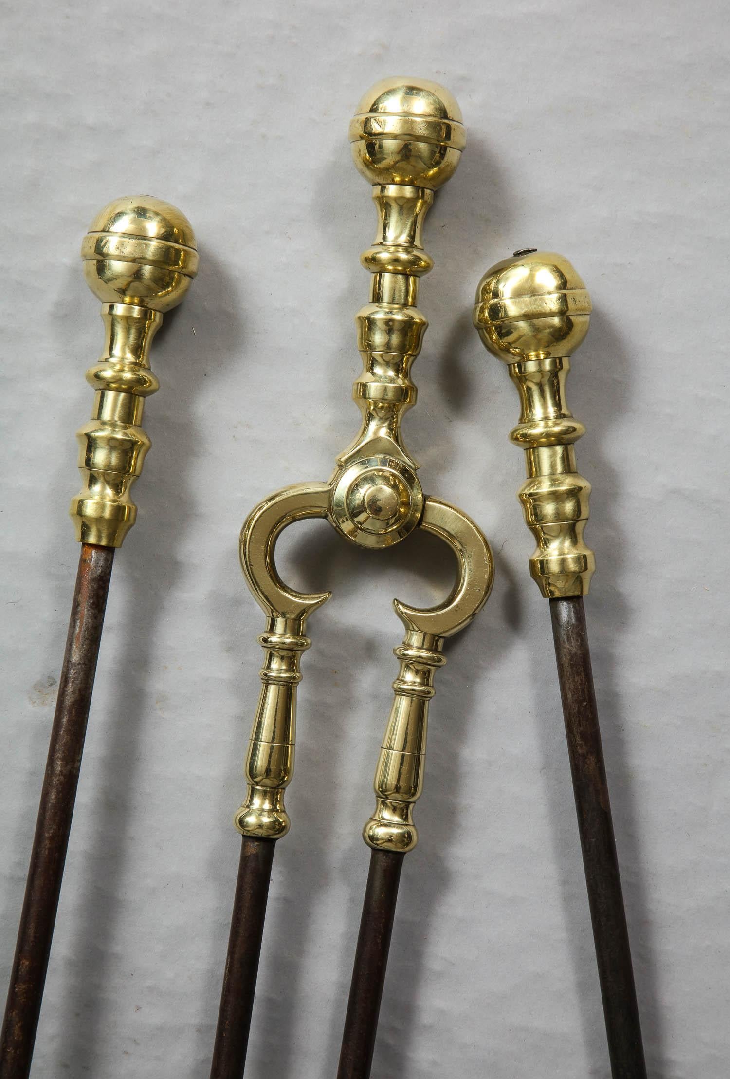 Set of Brass and Wrought Iron Fire Tools and Stand 5