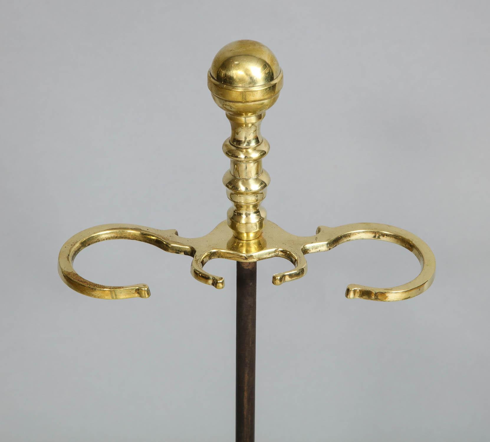 19th Century Set of Brass and Wrought Iron Fire Tools and Stand