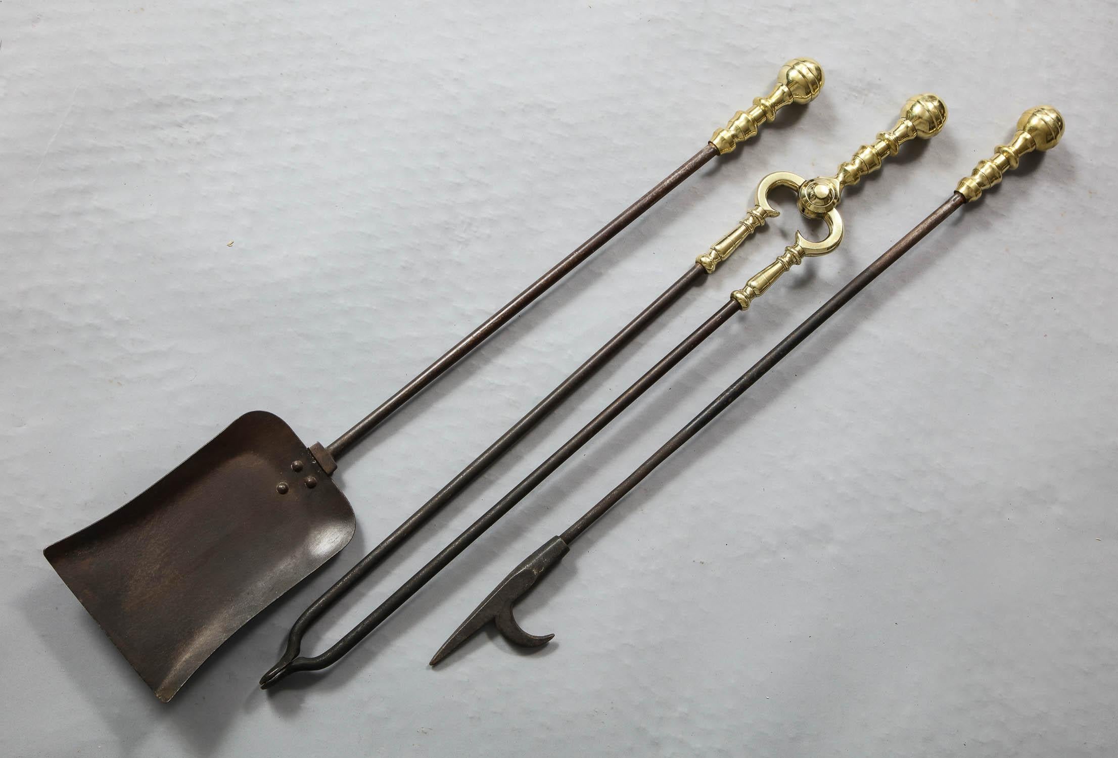 Set of Brass and Wrought Iron Fire Tools and Stand 3