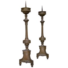 Set of Brass Antique Candlesticks, from a Church, France, 1880