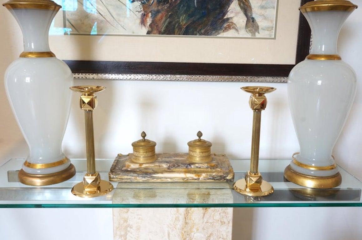 Indian Set of Brass Art Deco Candlesticks by Larry Laslo