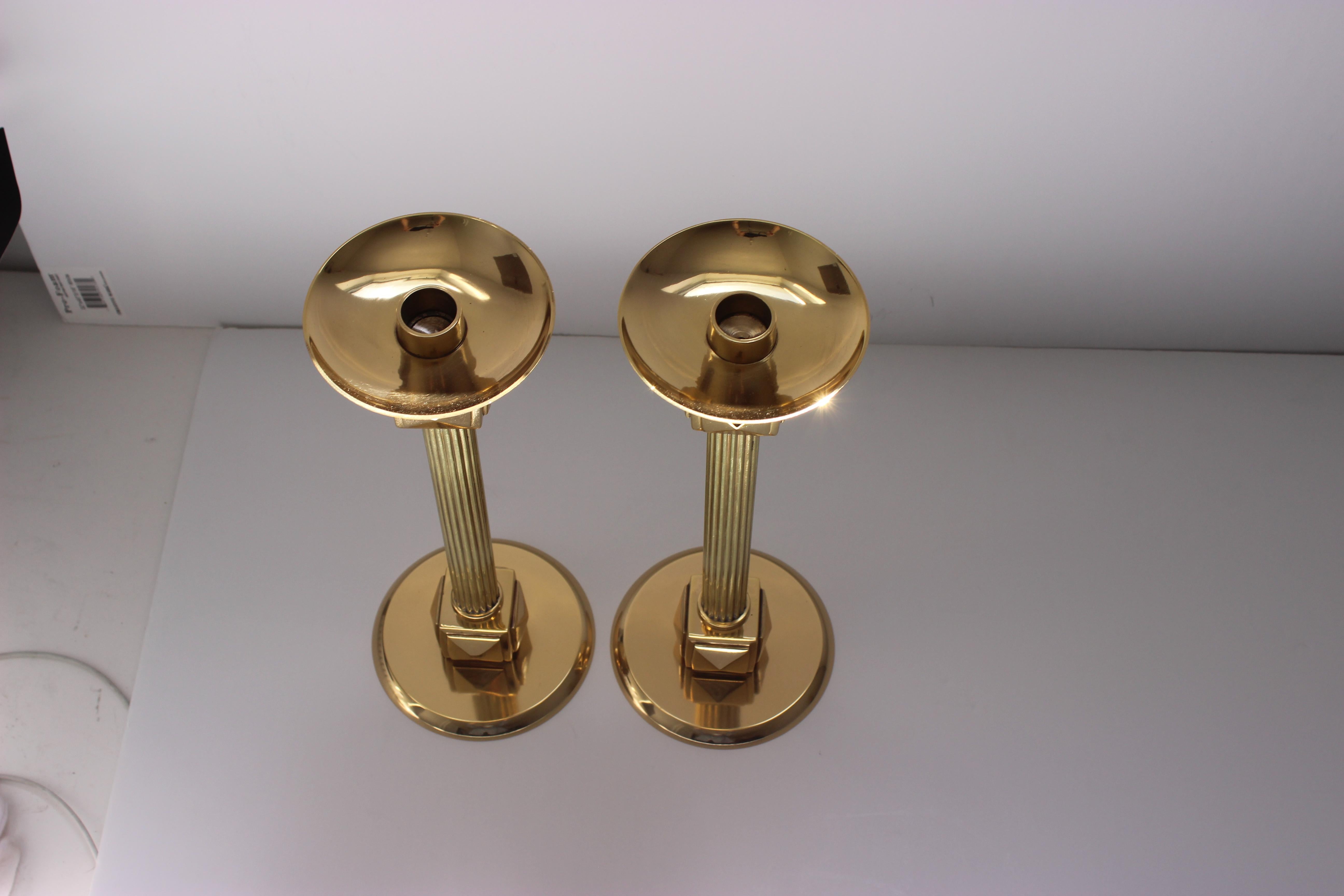 Set of Brass Art Deco Candlesticks by Larry Laslo In Good Condition In West Palm Beach, FL