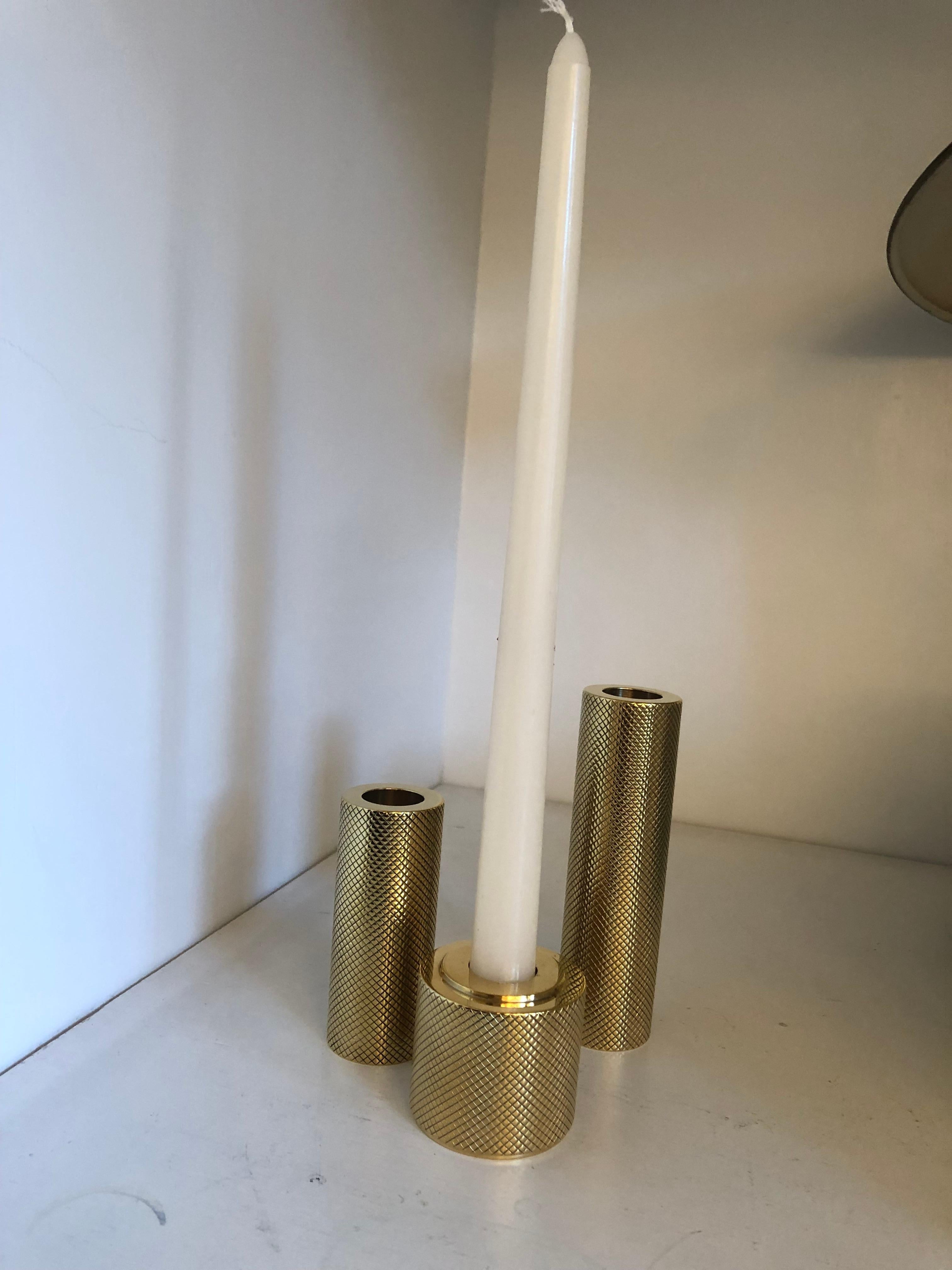Contemporary Set of Brass Candleholders by Le Lampade For Sale
