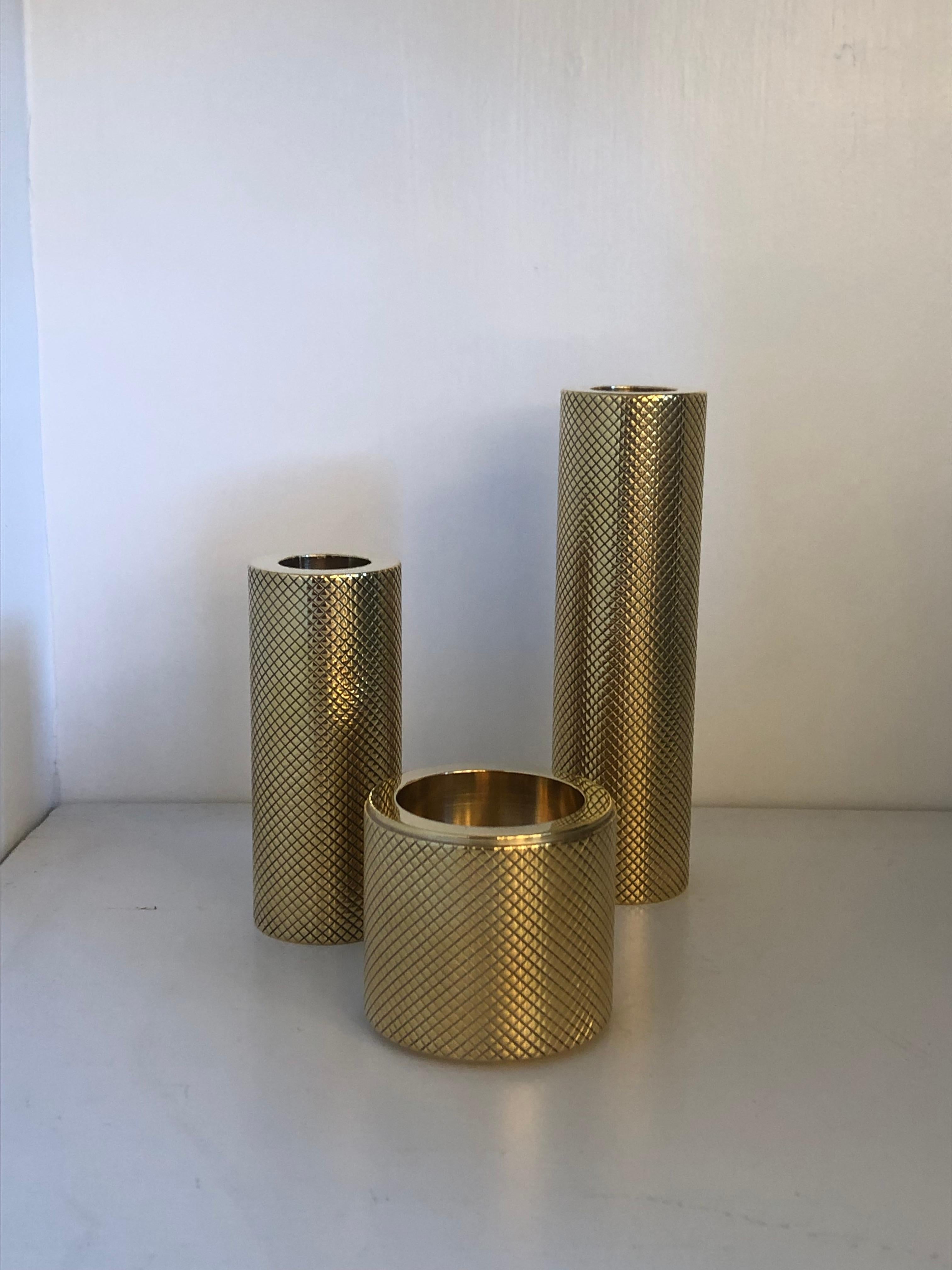 Set of Brass Candleholders by Le Lampade For Sale 1