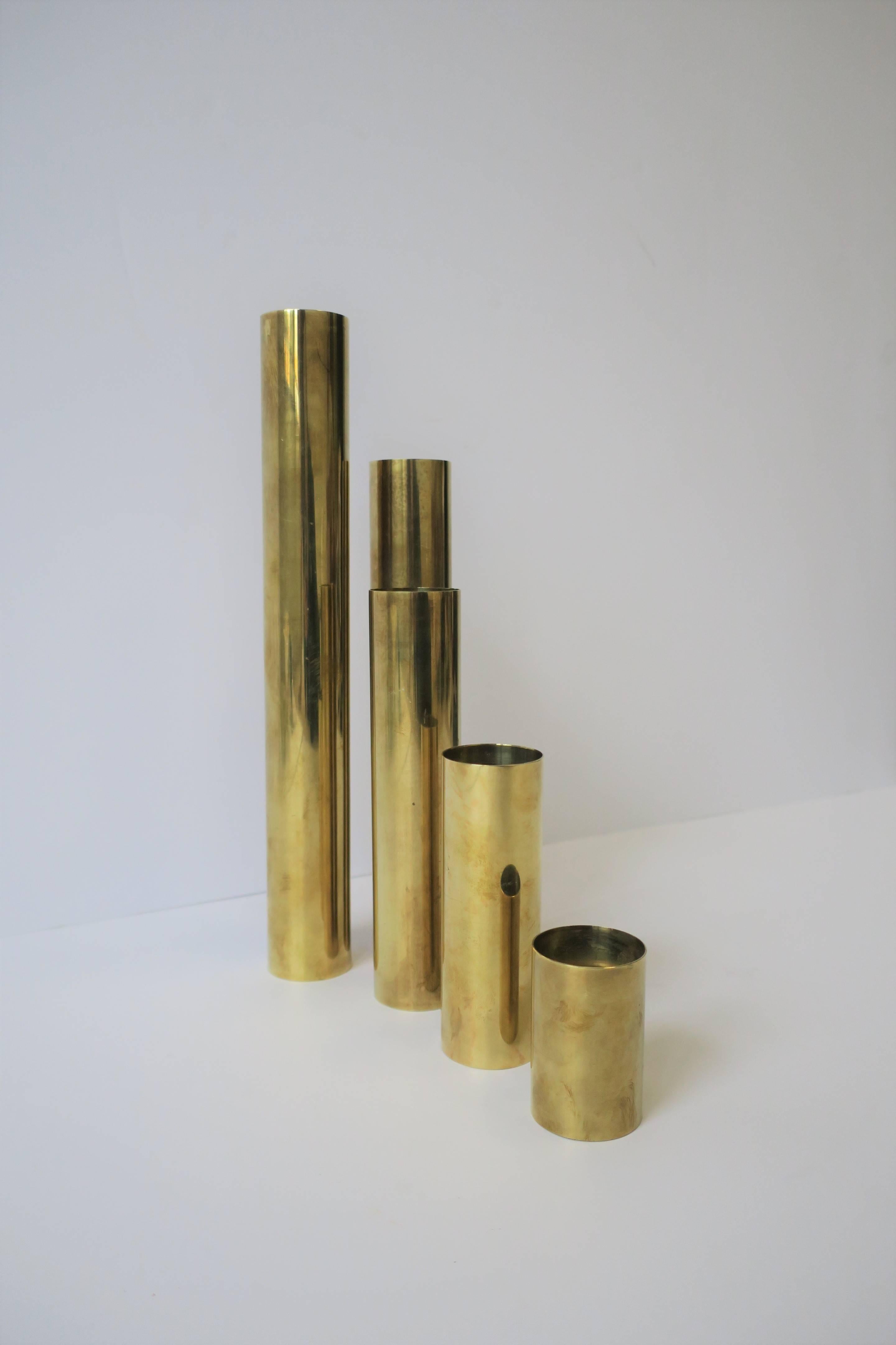 Set of Brass Cylindrical Sculpture Vessels 5