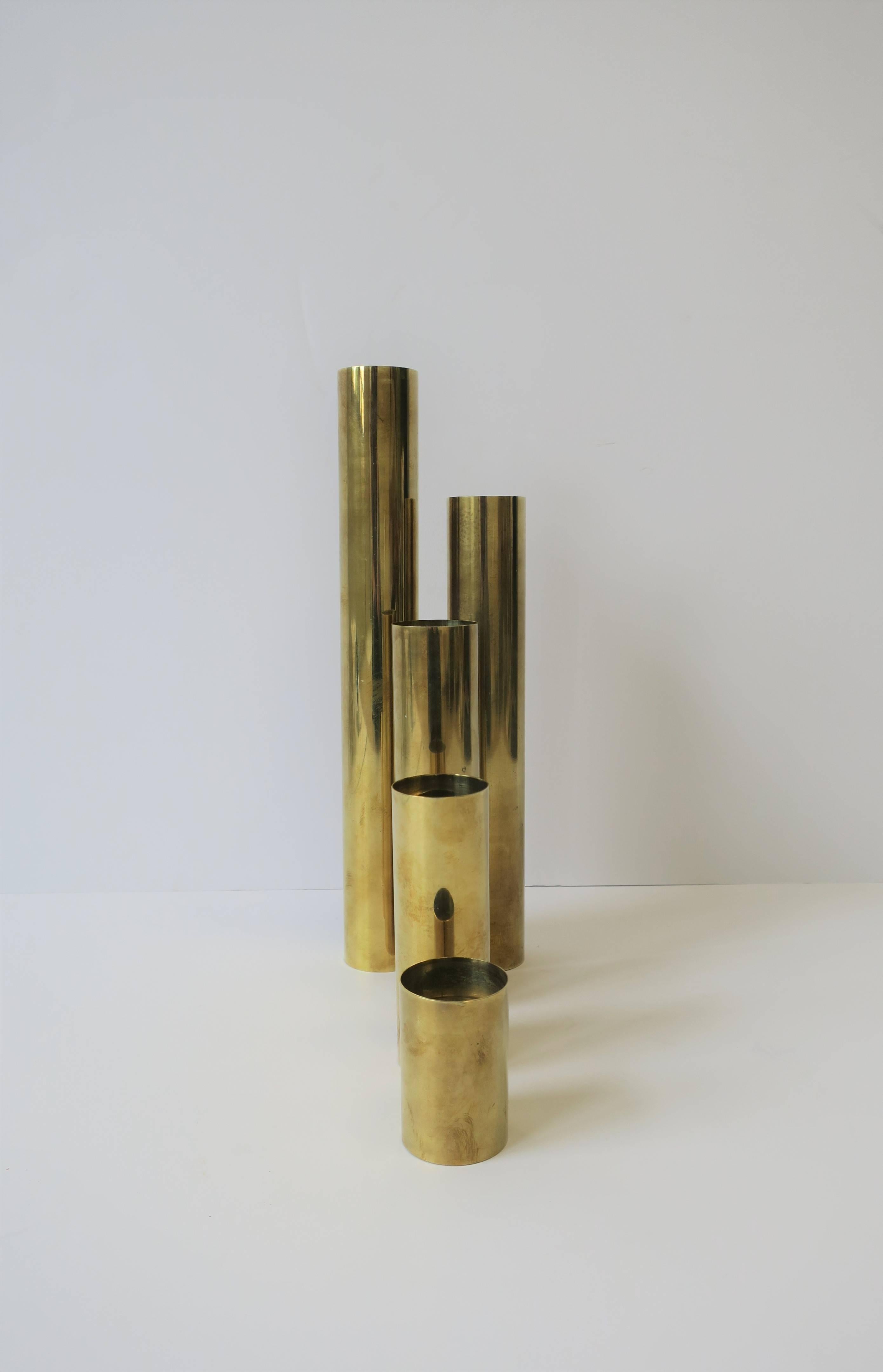 Set of Brass Cylindrical Sculpture Vessels 6