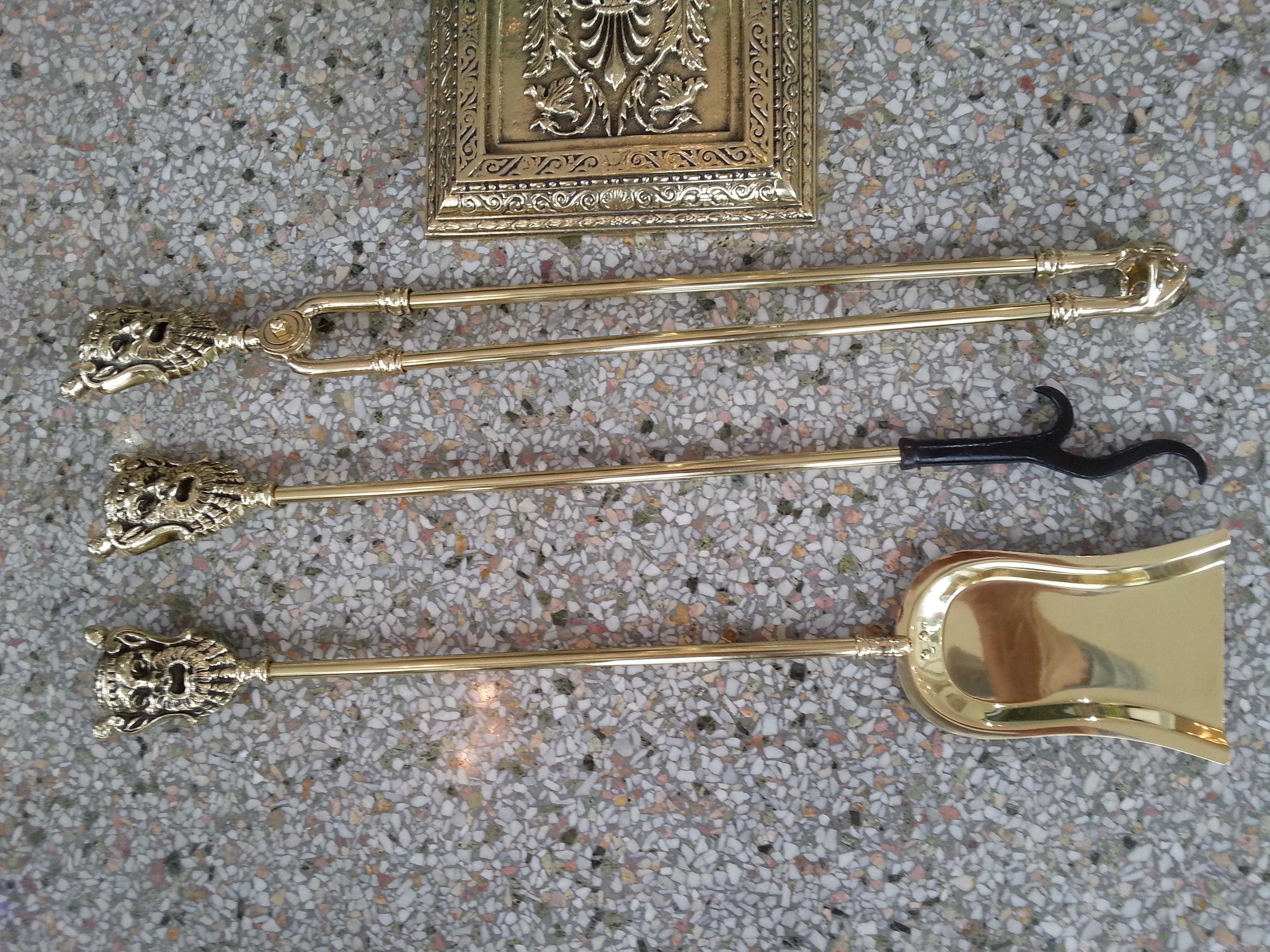 French Set of Brass Fire Tools