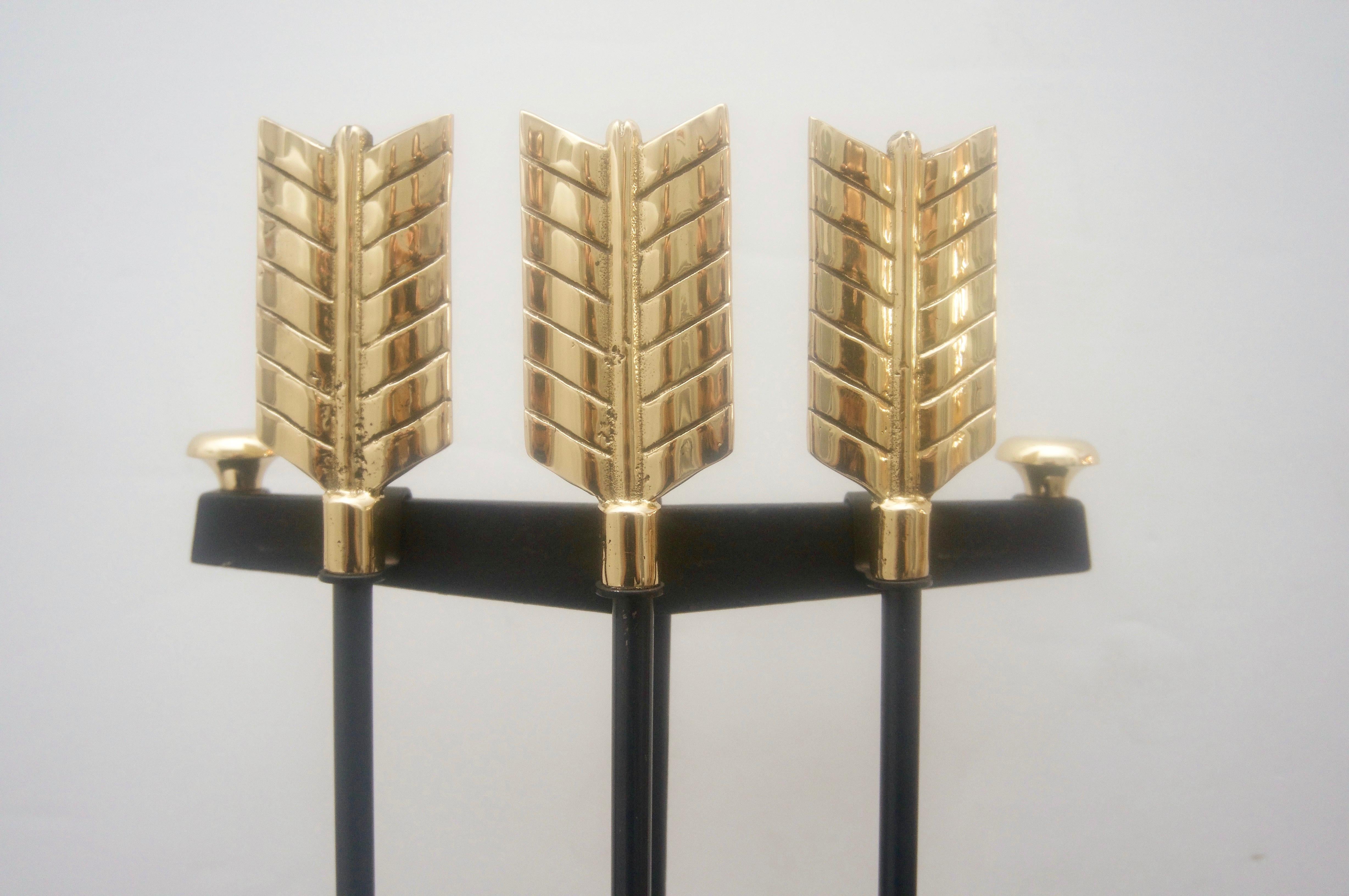American Set of Brass Fireplace Tools