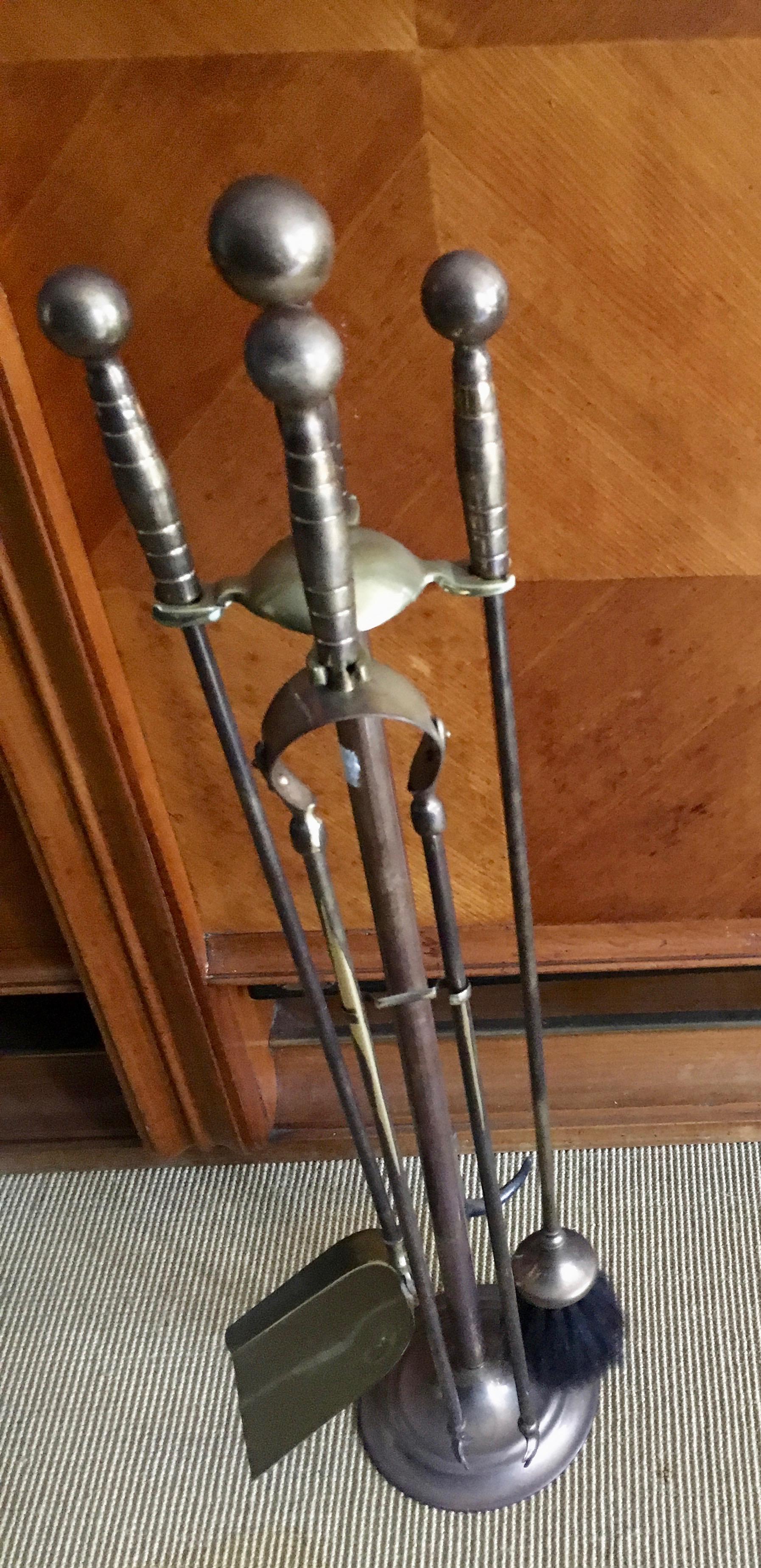Set of Brass Fireplace Tools on Stand 11