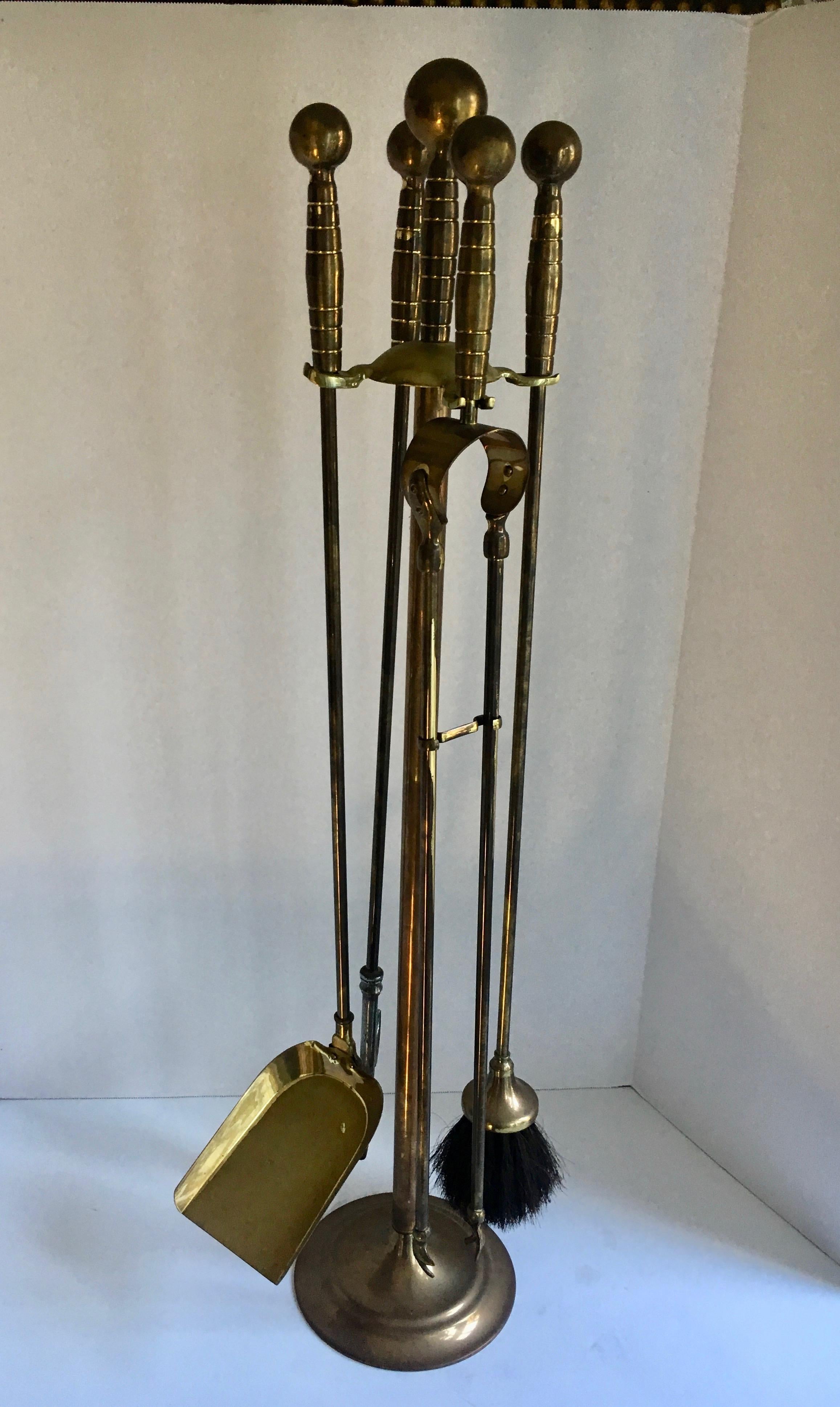 Set of Brass Fireplace Tools on Stand 2