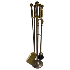 Set of Brass Fireplace Tools on Stand