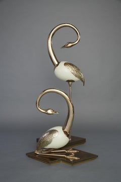 Set of Brass Flamingo / Crane Sculptures by Antonio Pavia
