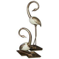 Set of Brass Flamingo / Crane Sculptures by Antonio Pavia