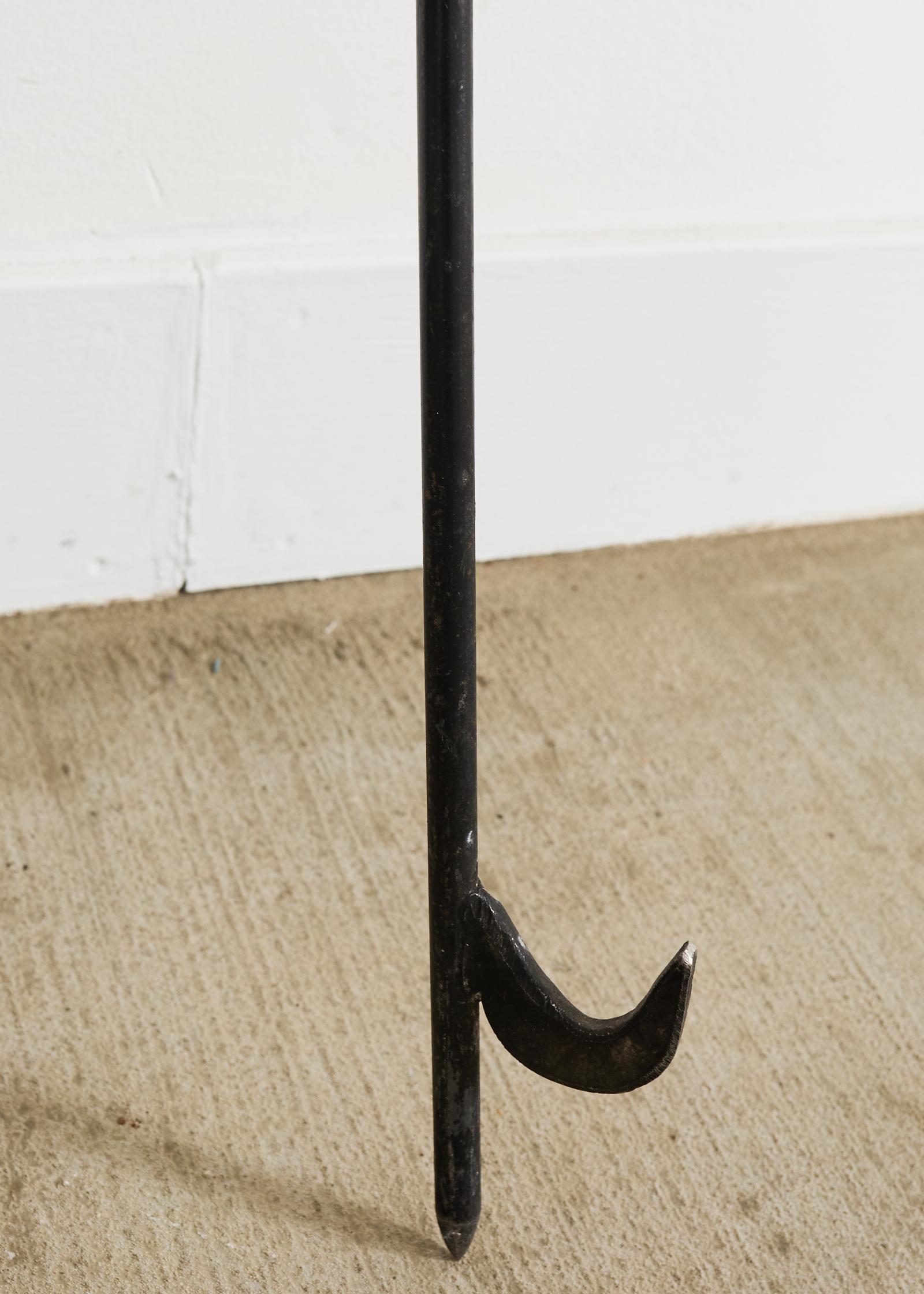 Set of Brass Iron and Oak Deer Head Fireplace Tools 11
