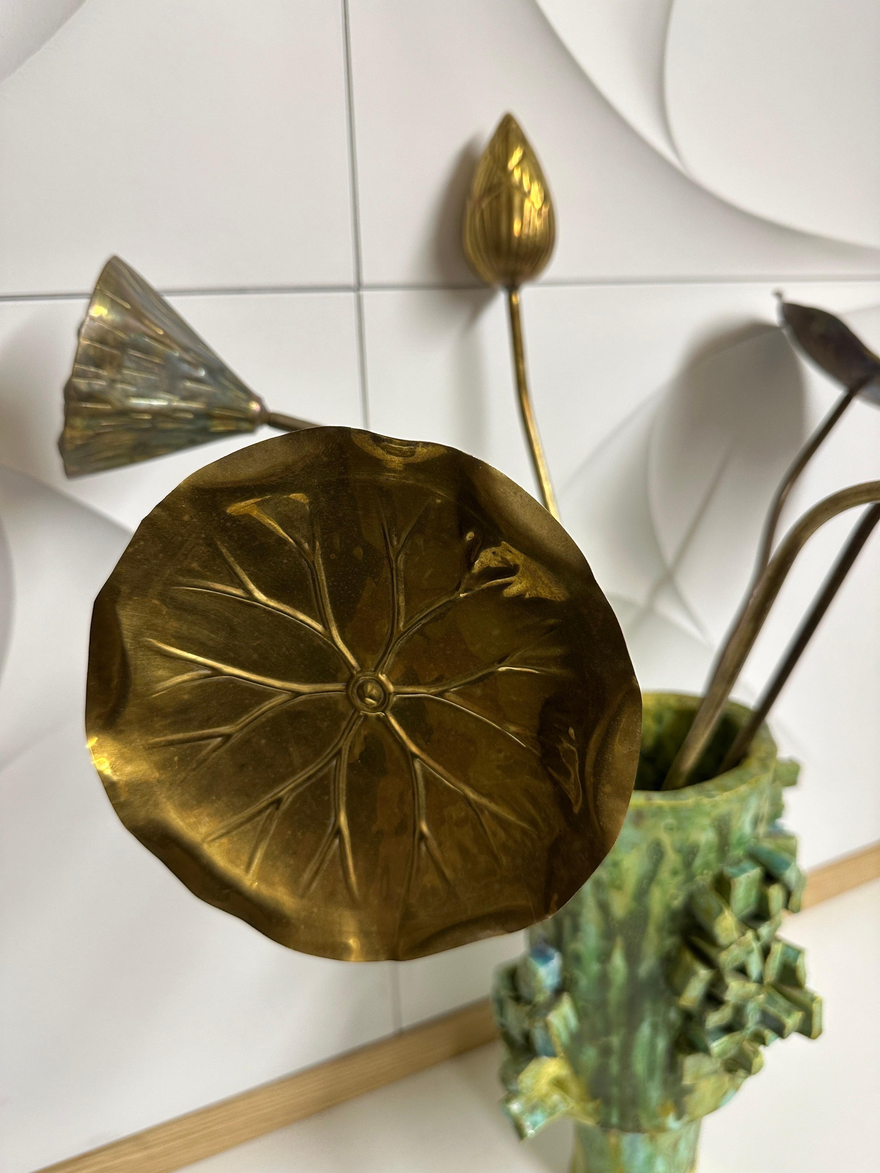 Mid-20th Century Set of Brass Lotus Flowers For Sale