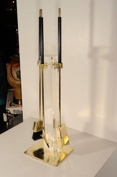 Set of Brass/Lucite Fireplace Tools by Alessandro Albrizzi