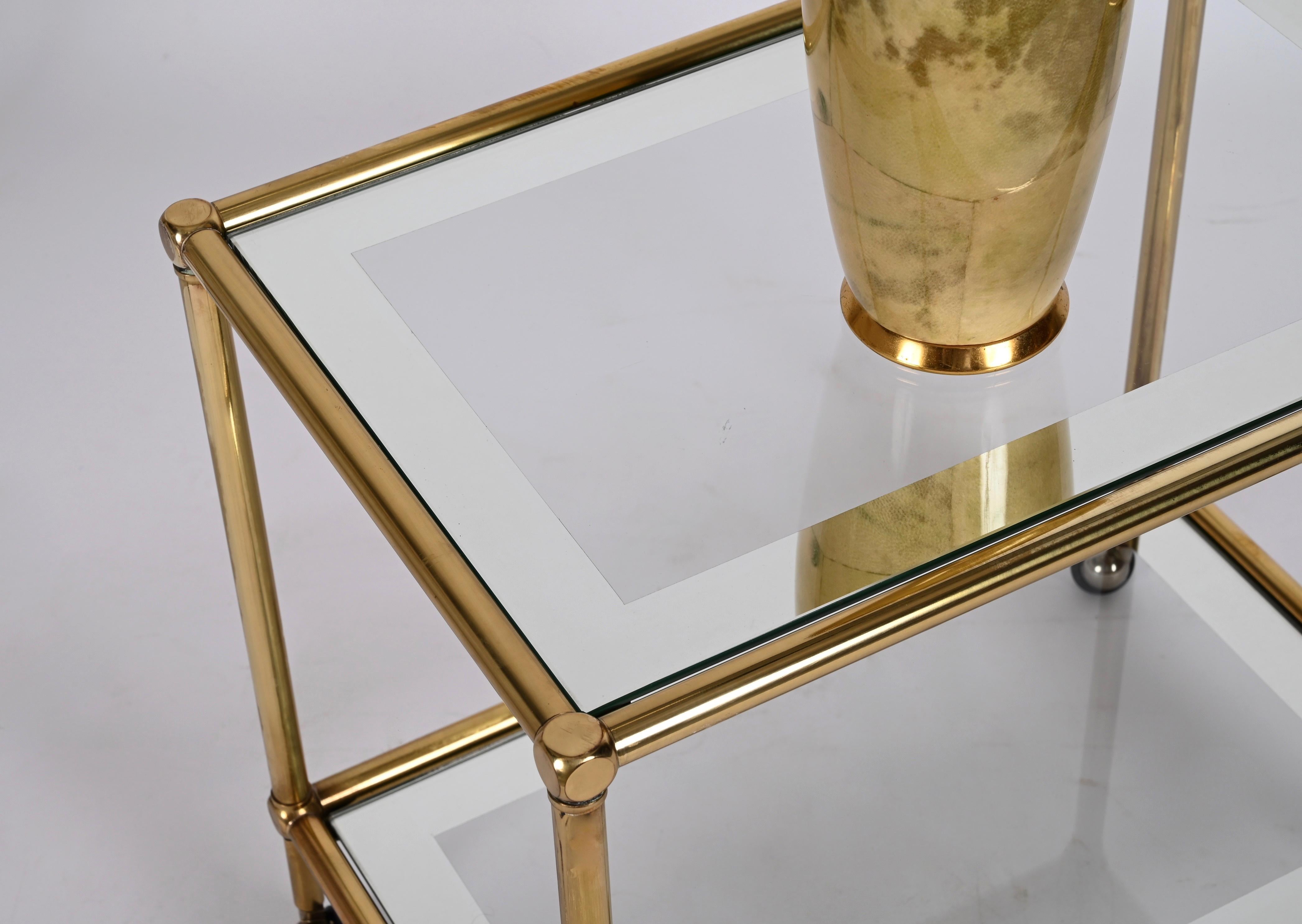 Set of Brass Mirrored Border with Glass Top Nesting Tables, Maison Jansen, 1970s For Sale 10