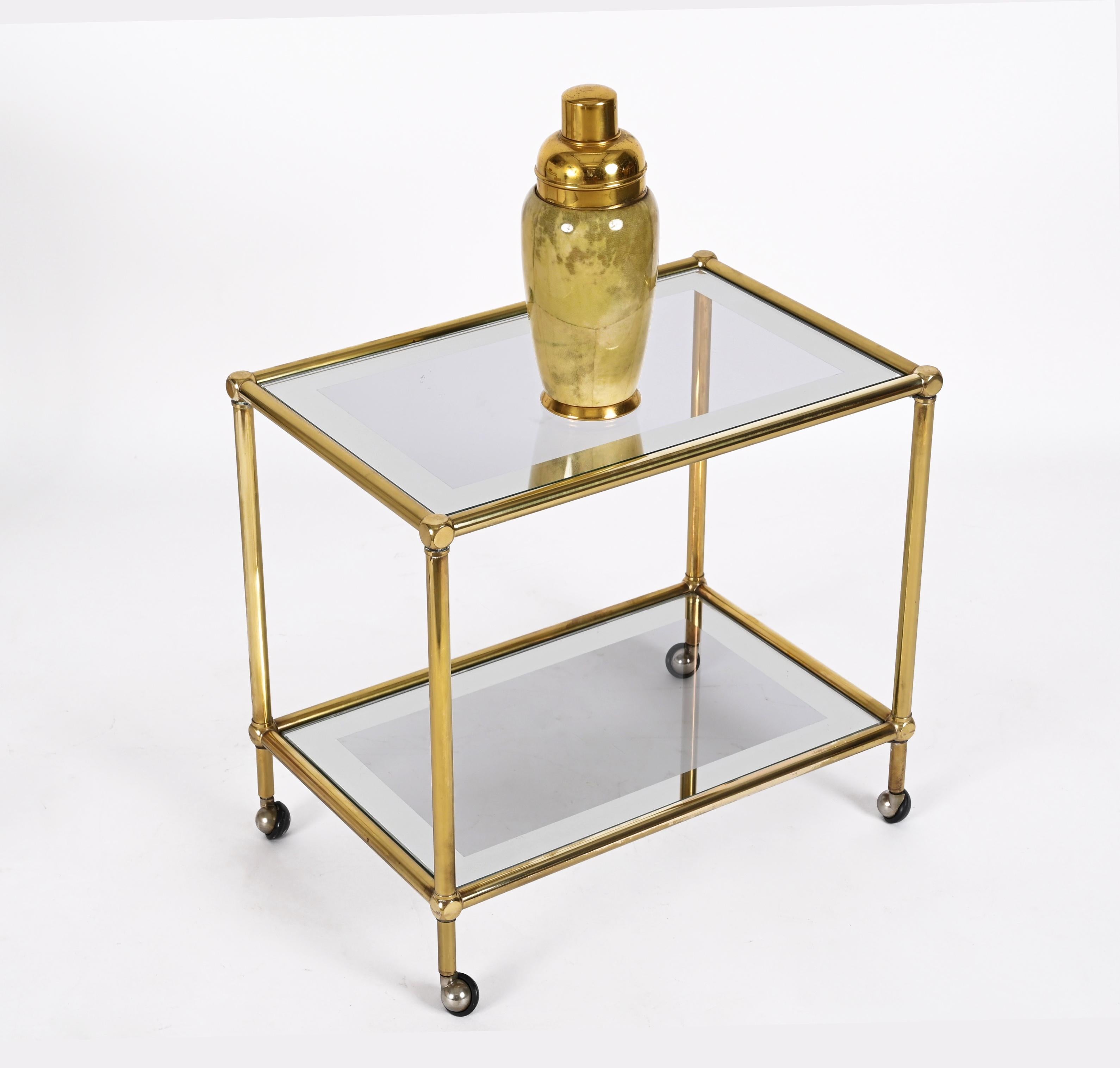 Set of Brass Mirrored Border with Glass Top Nesting Tables, Maison Jansen, 1970s For Sale 2