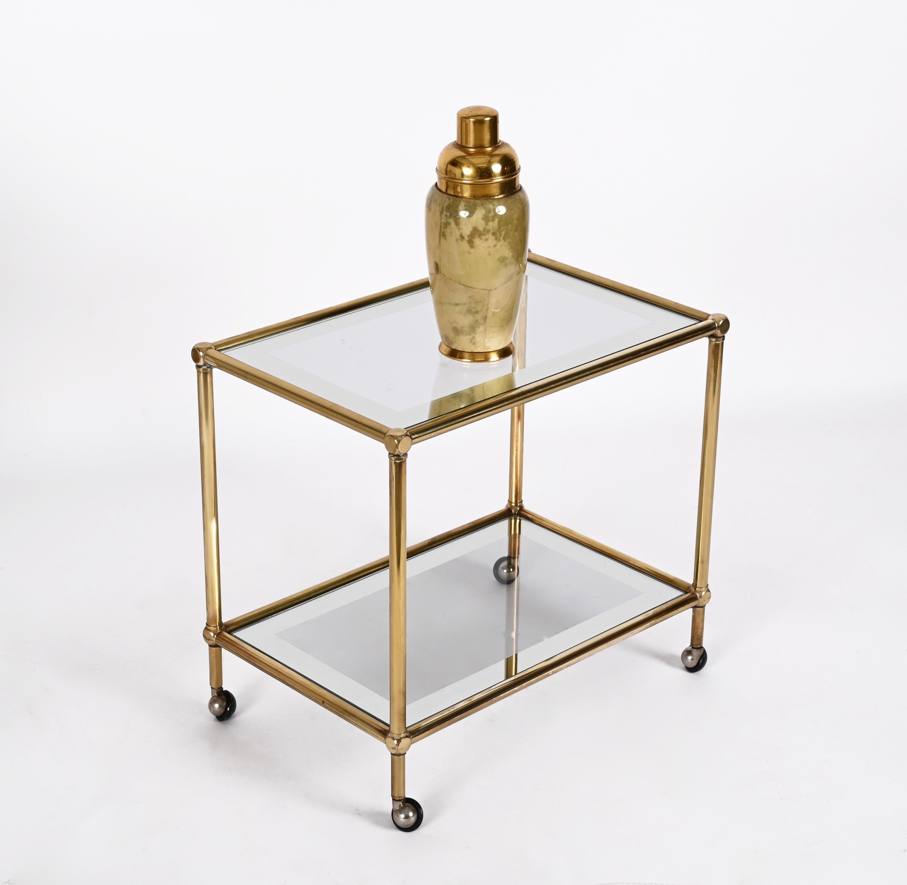 Set of Brass Mirrored Border with Glass Top Nesting Tables, Maison Jansen, 1970s For Sale 3