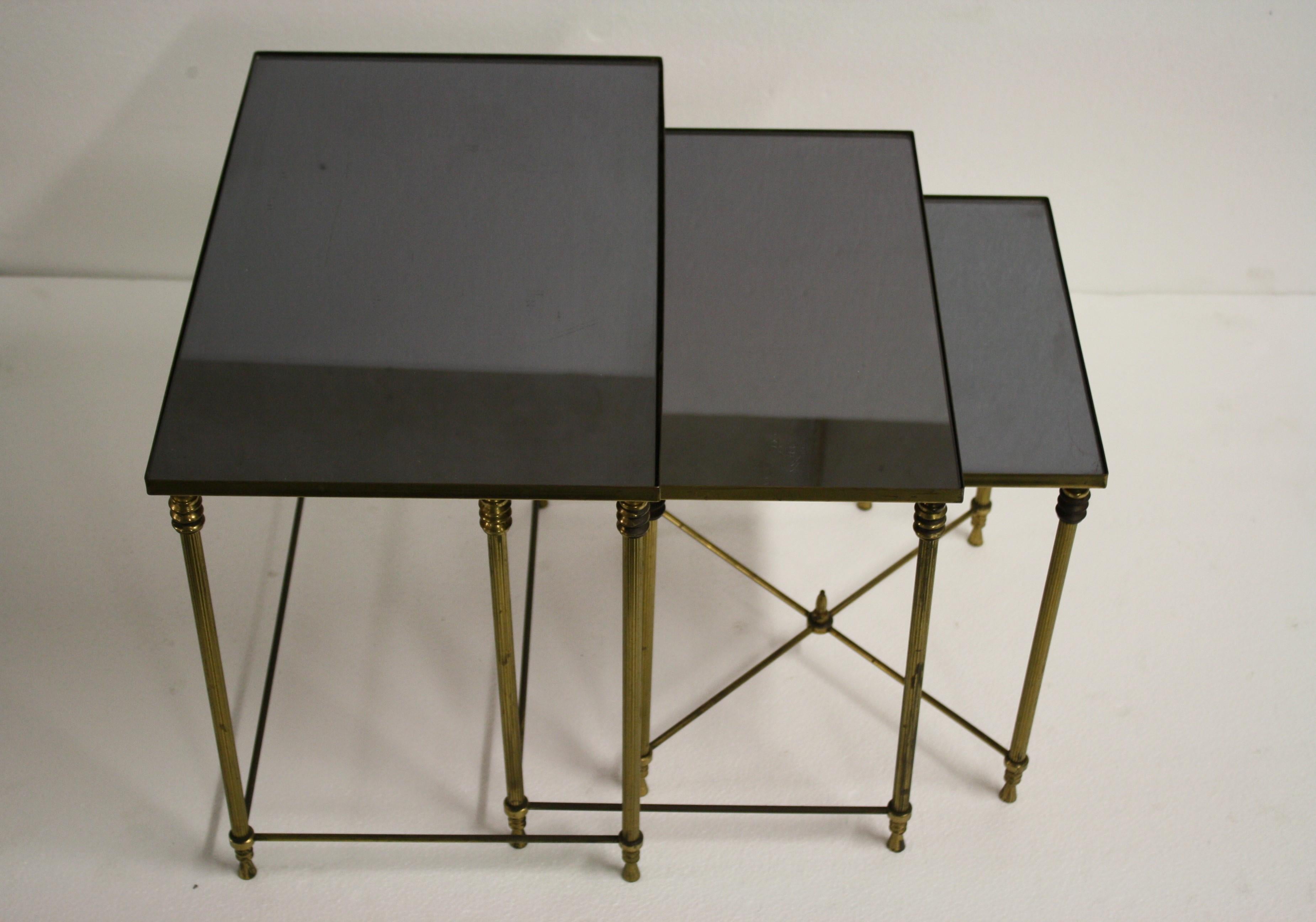 French Set of Brass Neoclassical Nesting Tables, 1960s, France