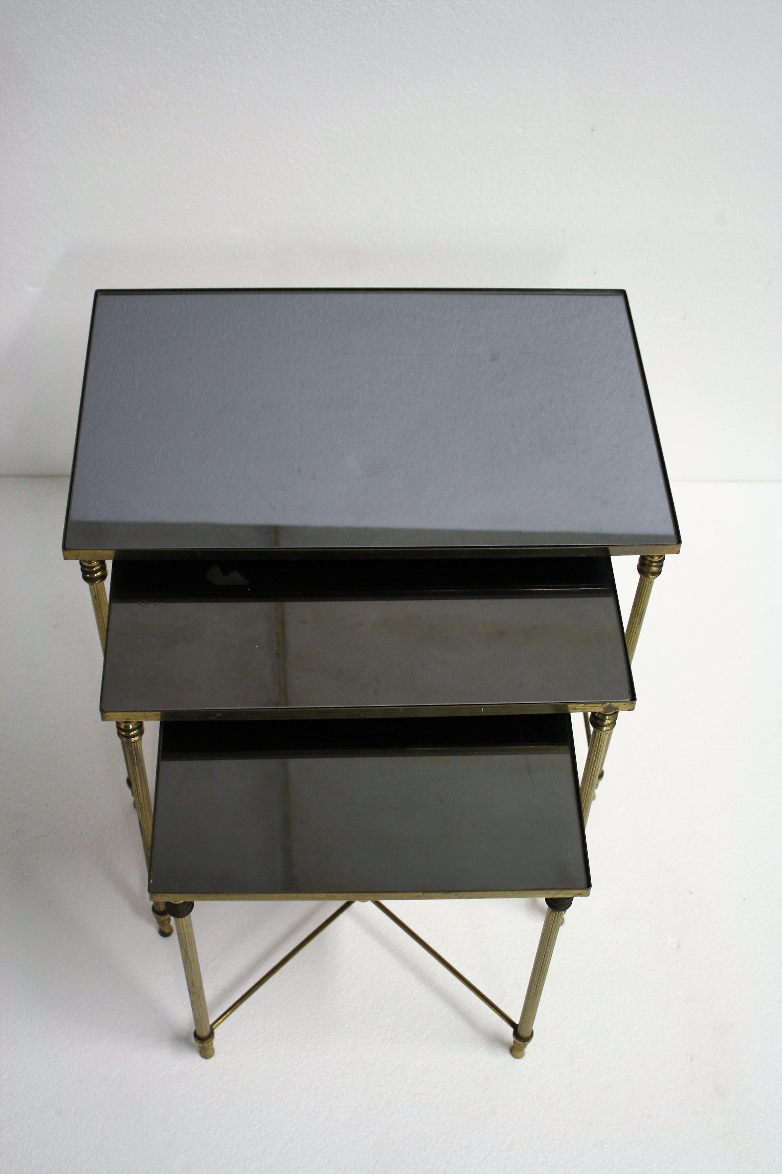 Set of Brass Neoclassical Nesting Tables, 1960s, France 1