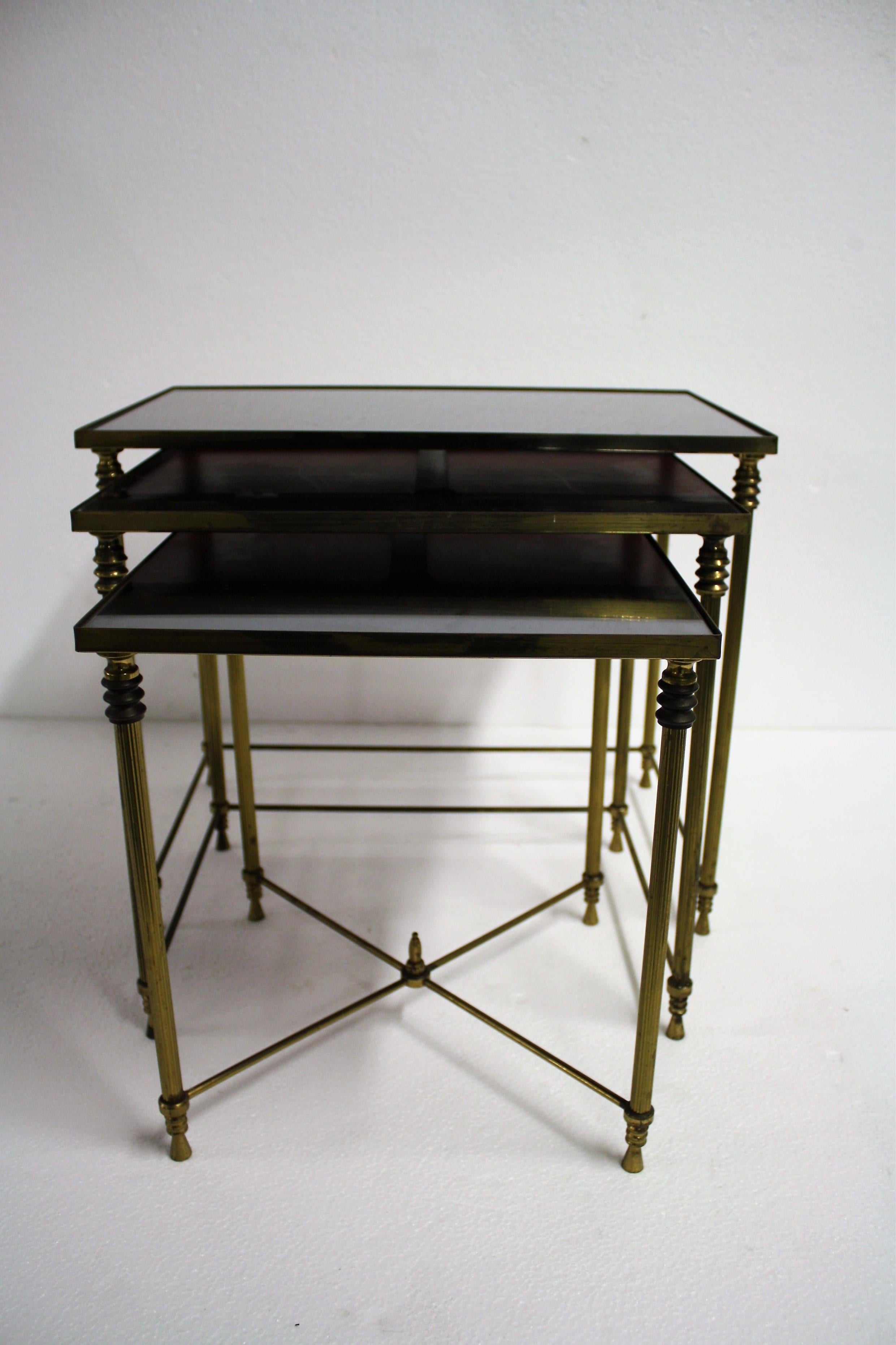 Set of Brass Neoclassical Nesting Tables, 1960s, France 2