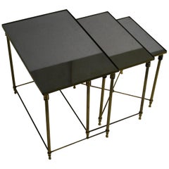 Set of Brass Neoclassical Nesting Tables, 1960s, France