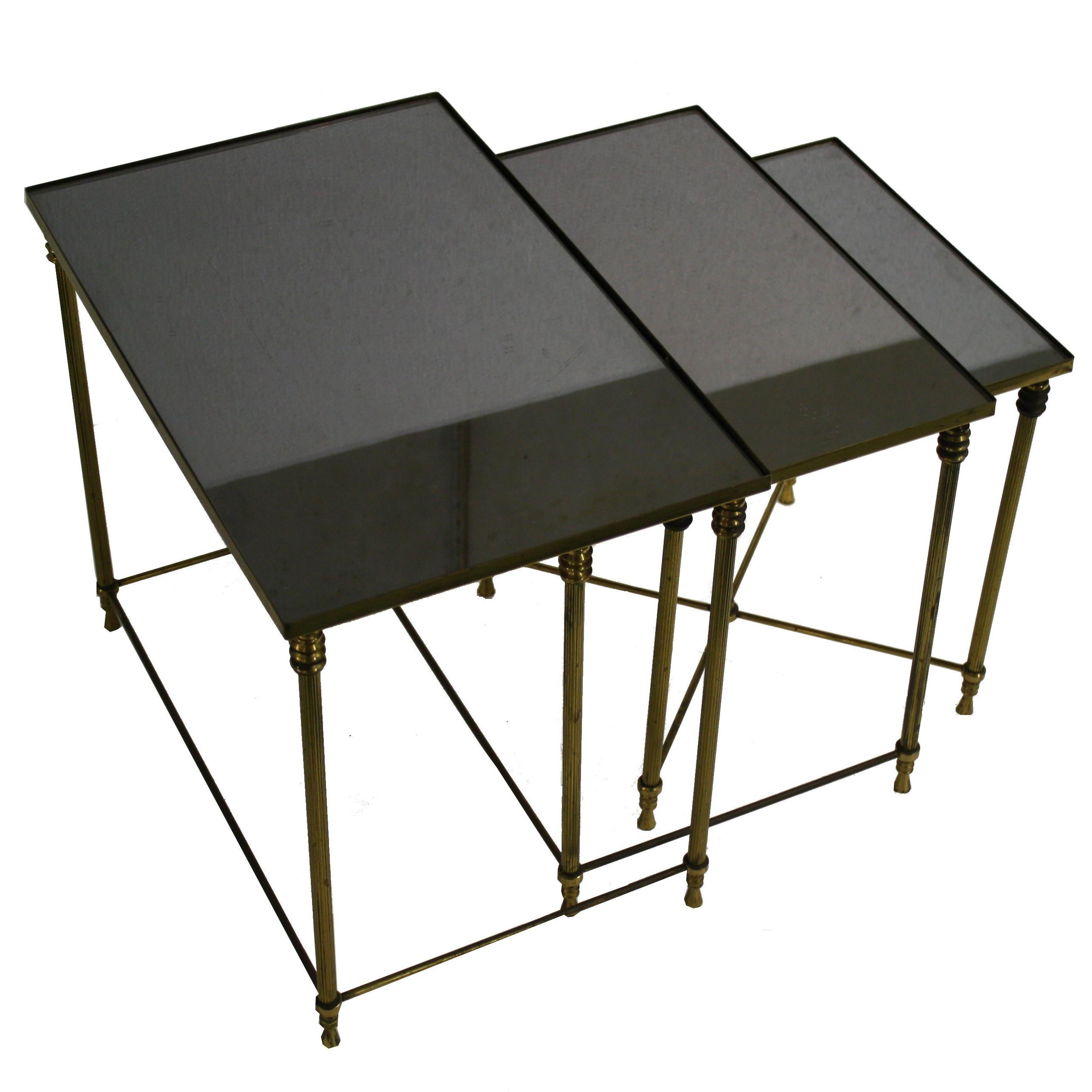 Set of Brass Neoclassical Nesting Tables, 1960s, France