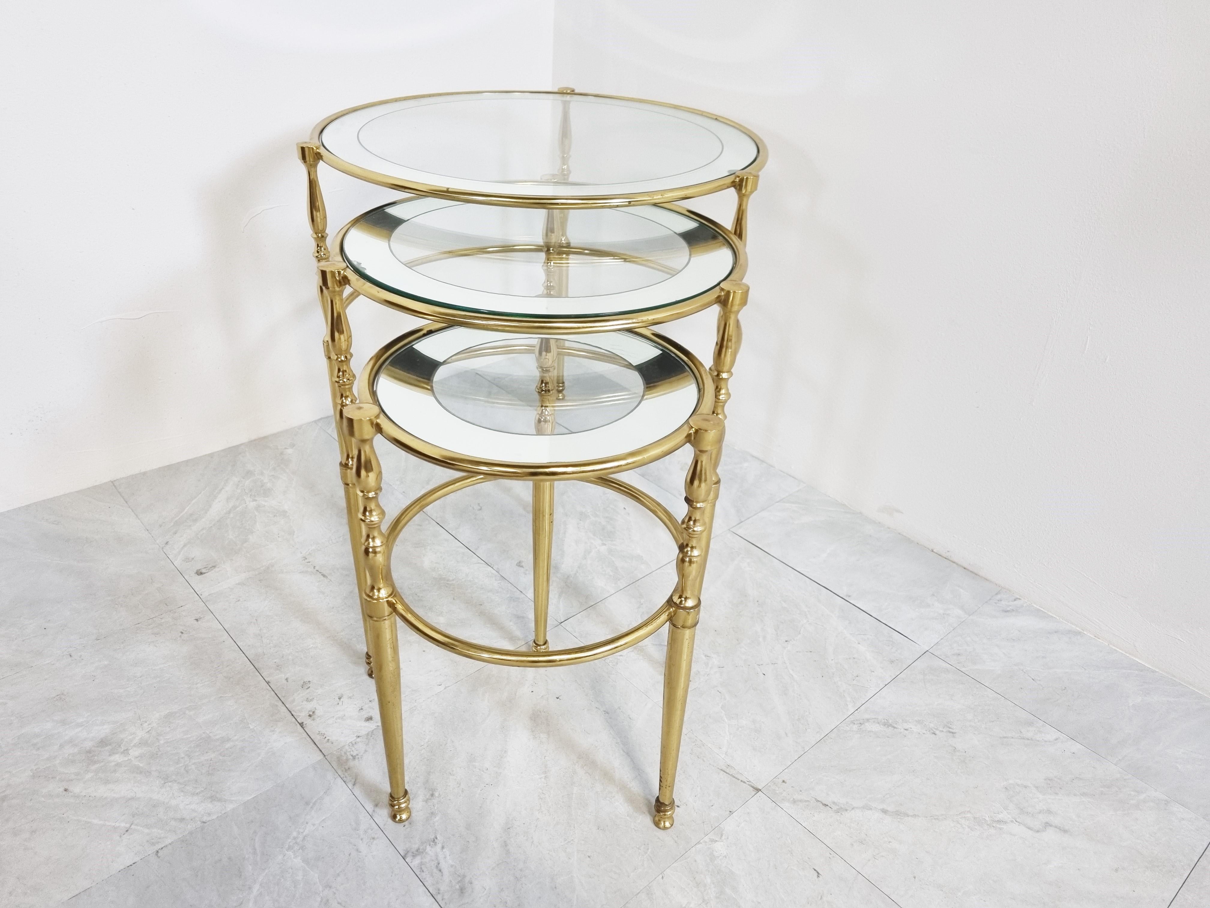 Hollywood Regency Set of Brass Neoclassical Nesting Tables, 1970s