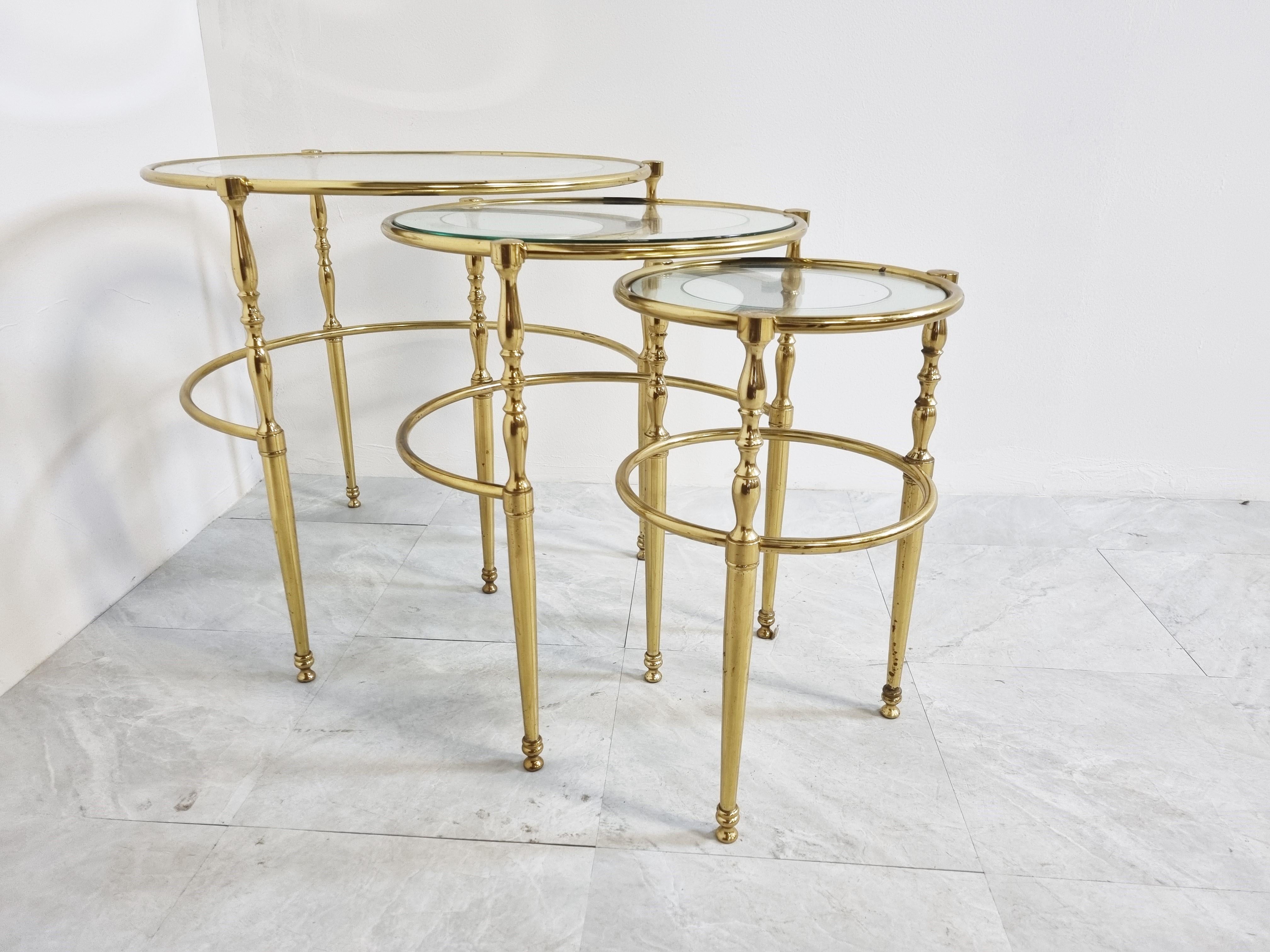 French Set of Brass Neoclassical Nesting Tables, 1970s