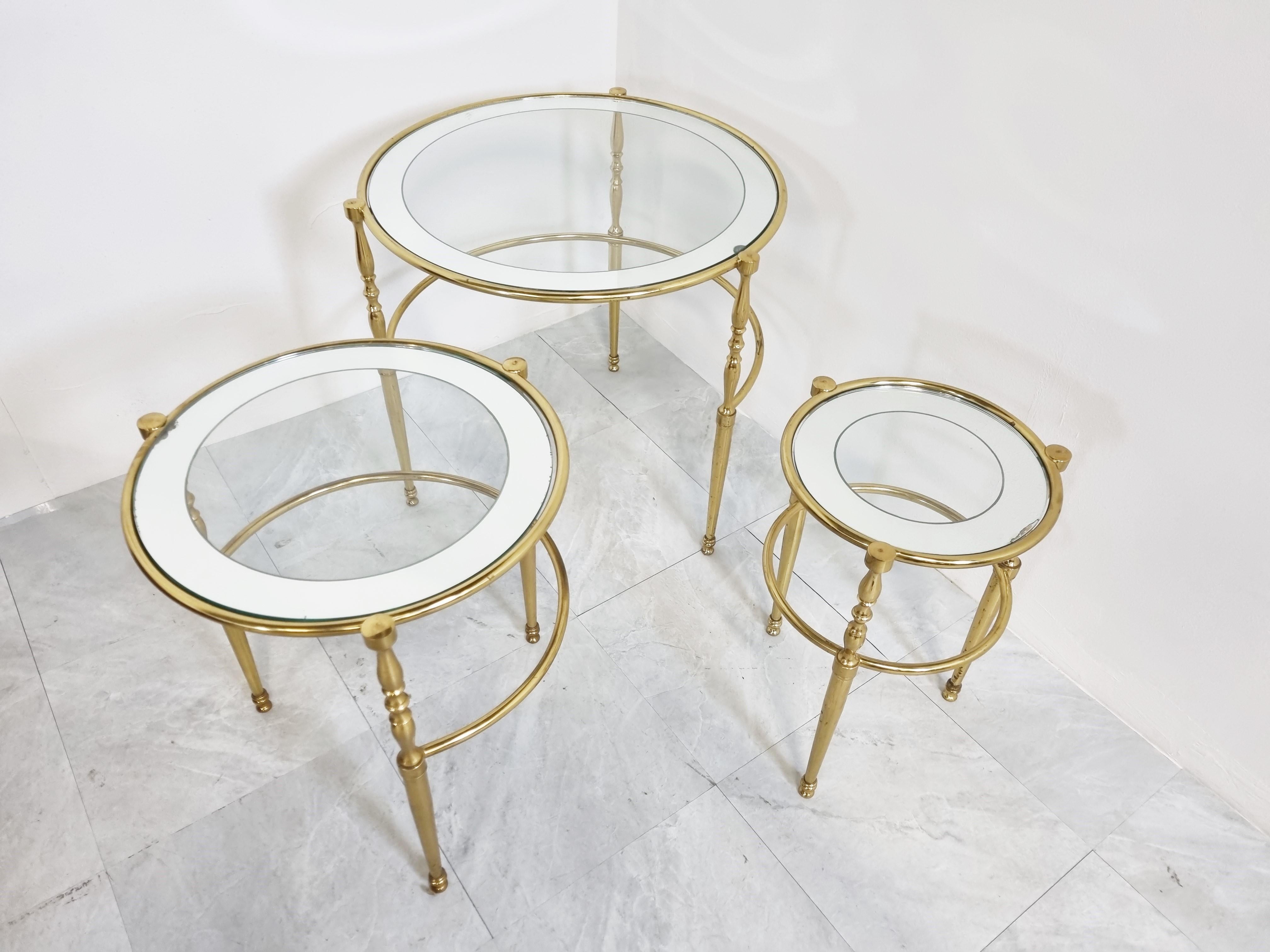 Late 20th Century Set of Brass Neoclassical Nesting Tables, 1970s