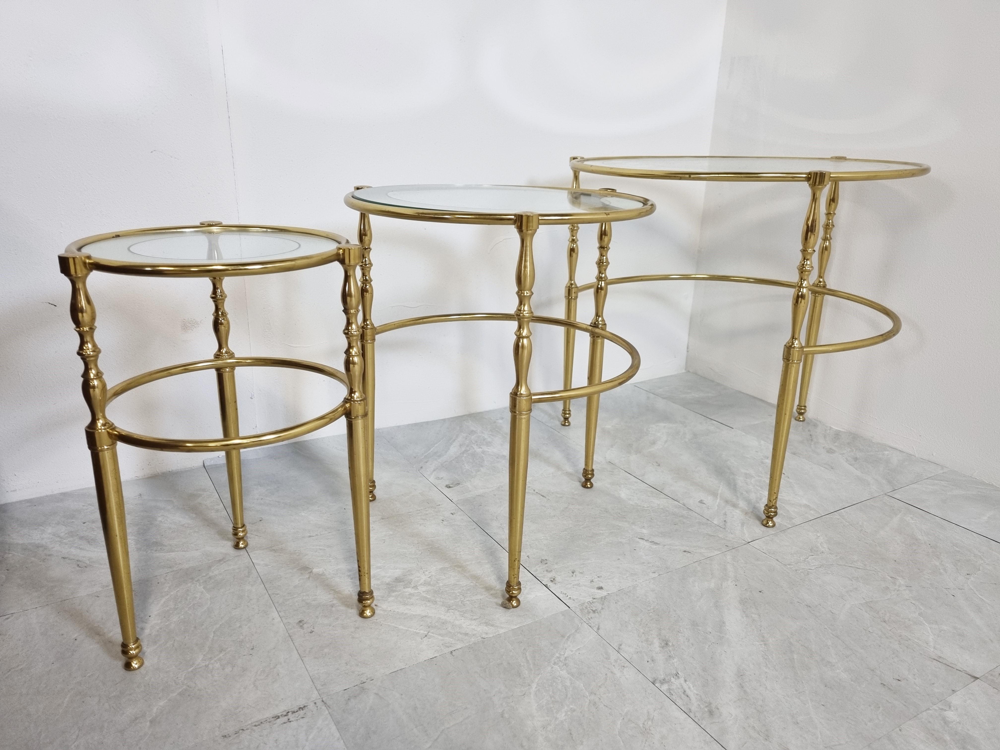 Set of Brass Neoclassical Nesting Tables, 1970s 1