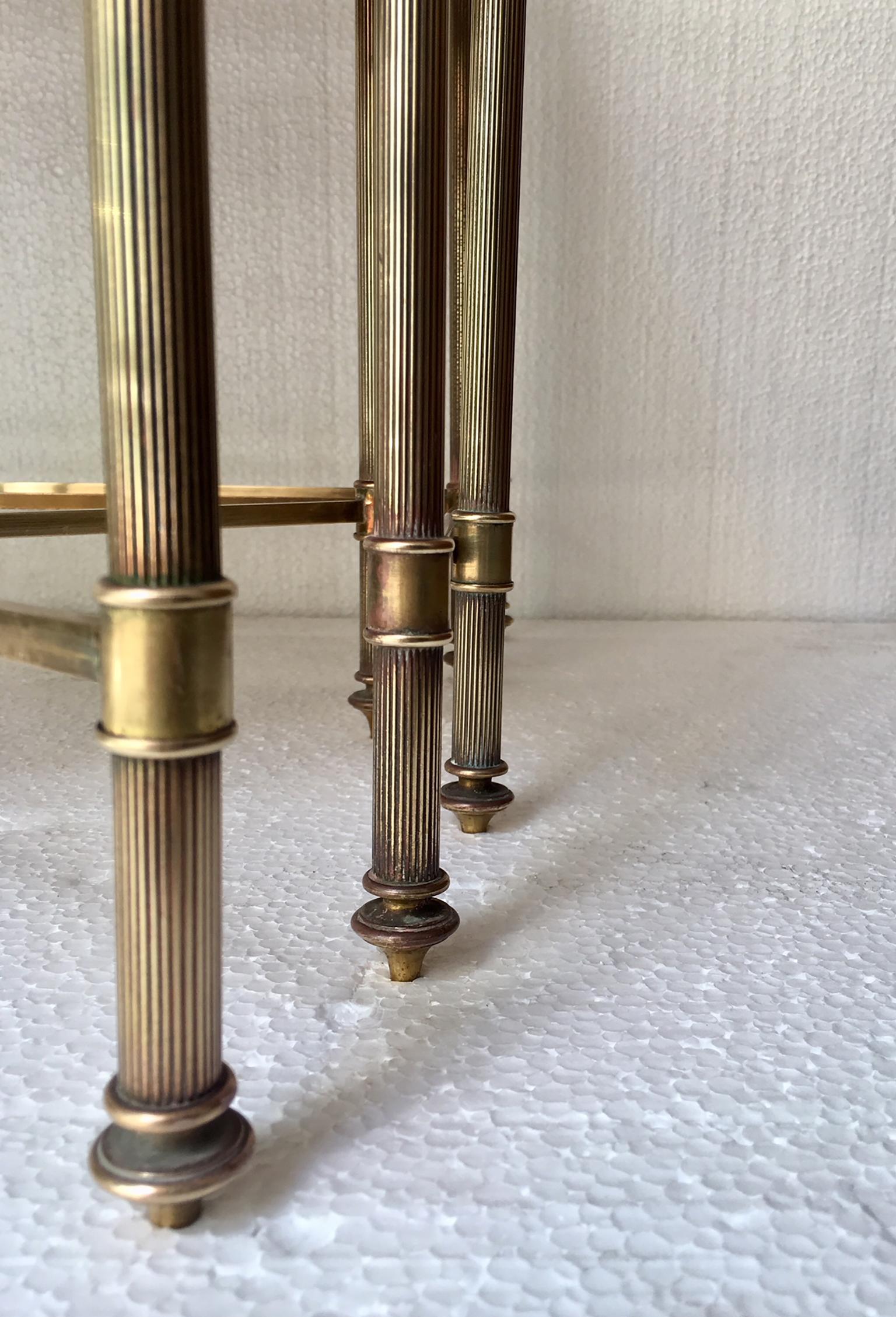 French Set of Mid Century  Brass Nesting Table Jansen Style