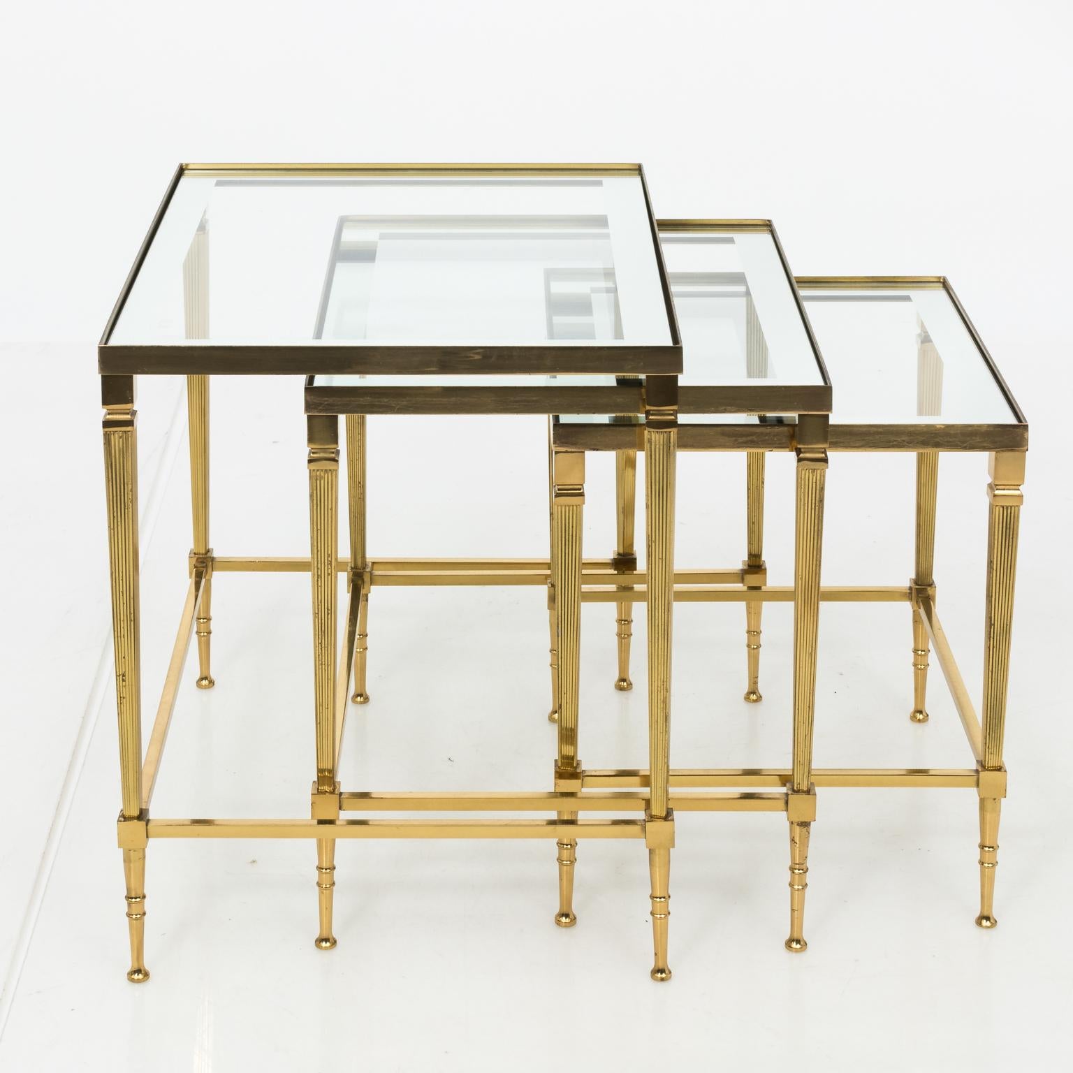 Mid-Century Modern Set of Brass Nesting Tables, circa 1970s