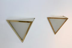 Set of Brass & Opal Glass Triangle Wall Sconces from Glashütte Limburg, Germany