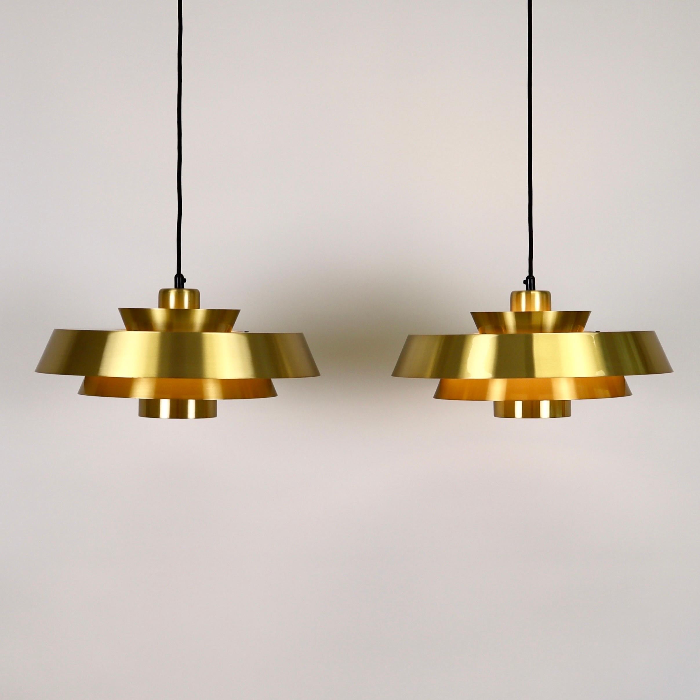Set of Brass Pendant Lights by Jo Hammerborg for Fog & Morup, 1960s, Denmark For Sale 5