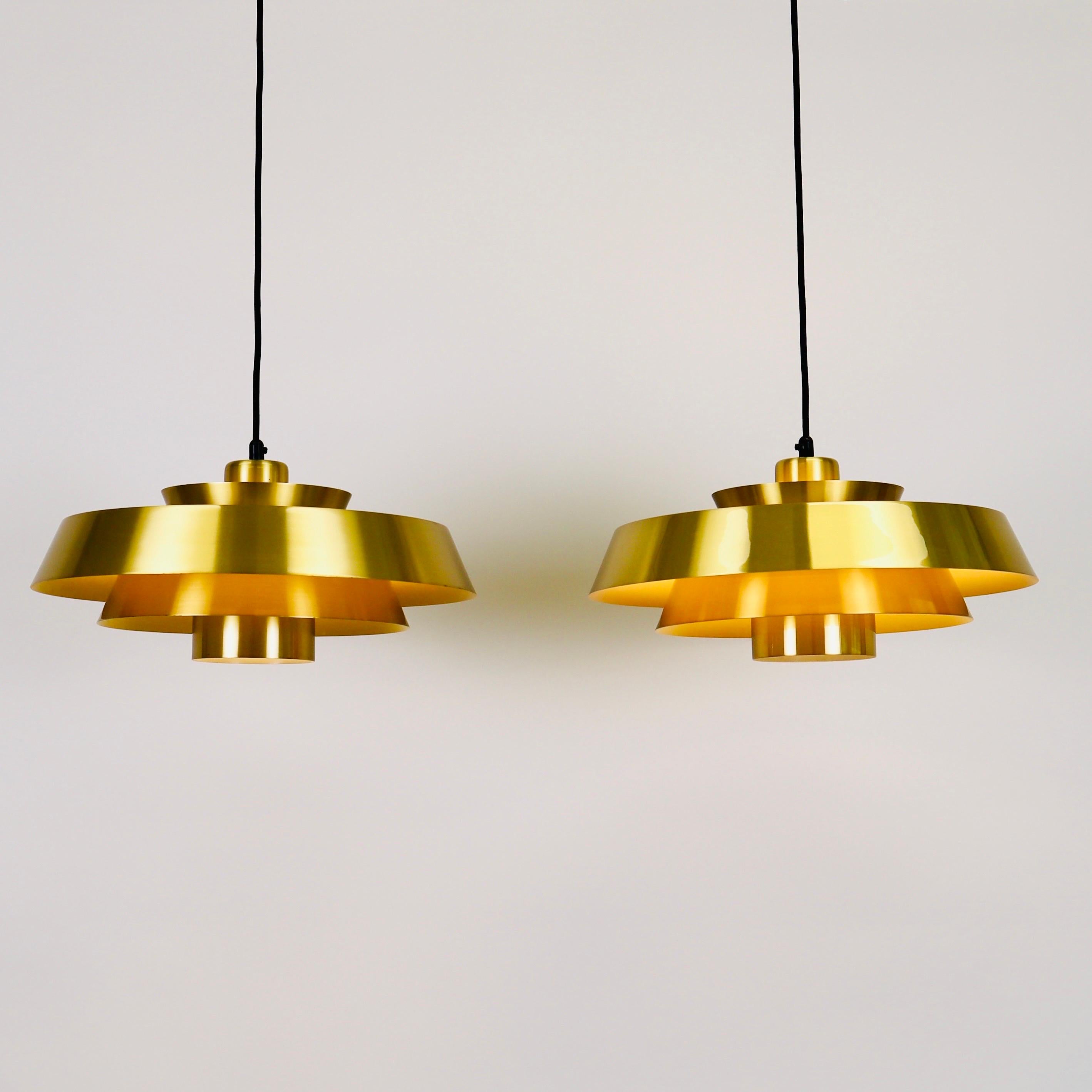 Mid-20th Century Set of Brass Pendant Lights by Jo Hammerborg for Fog & Morup, 1960s, Denmark For Sale
