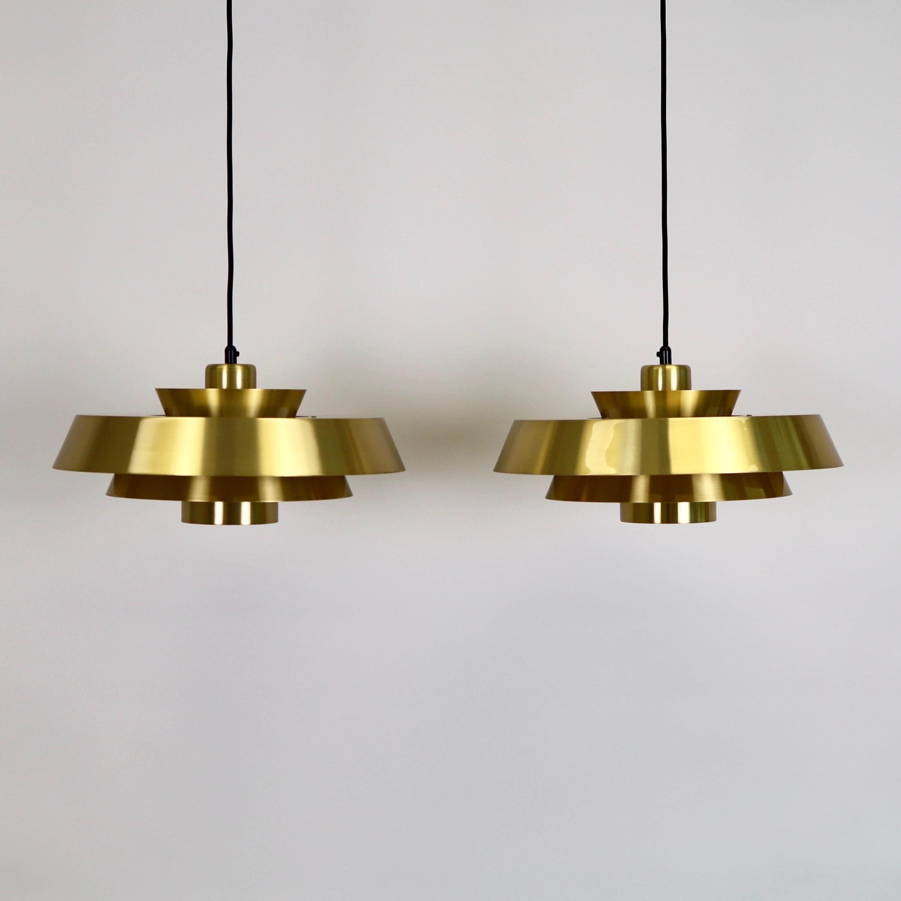 Metal Set of Brass Pendant Lights by Jo Hammerborg for Fog & Morup, 1960s, Denmark For Sale