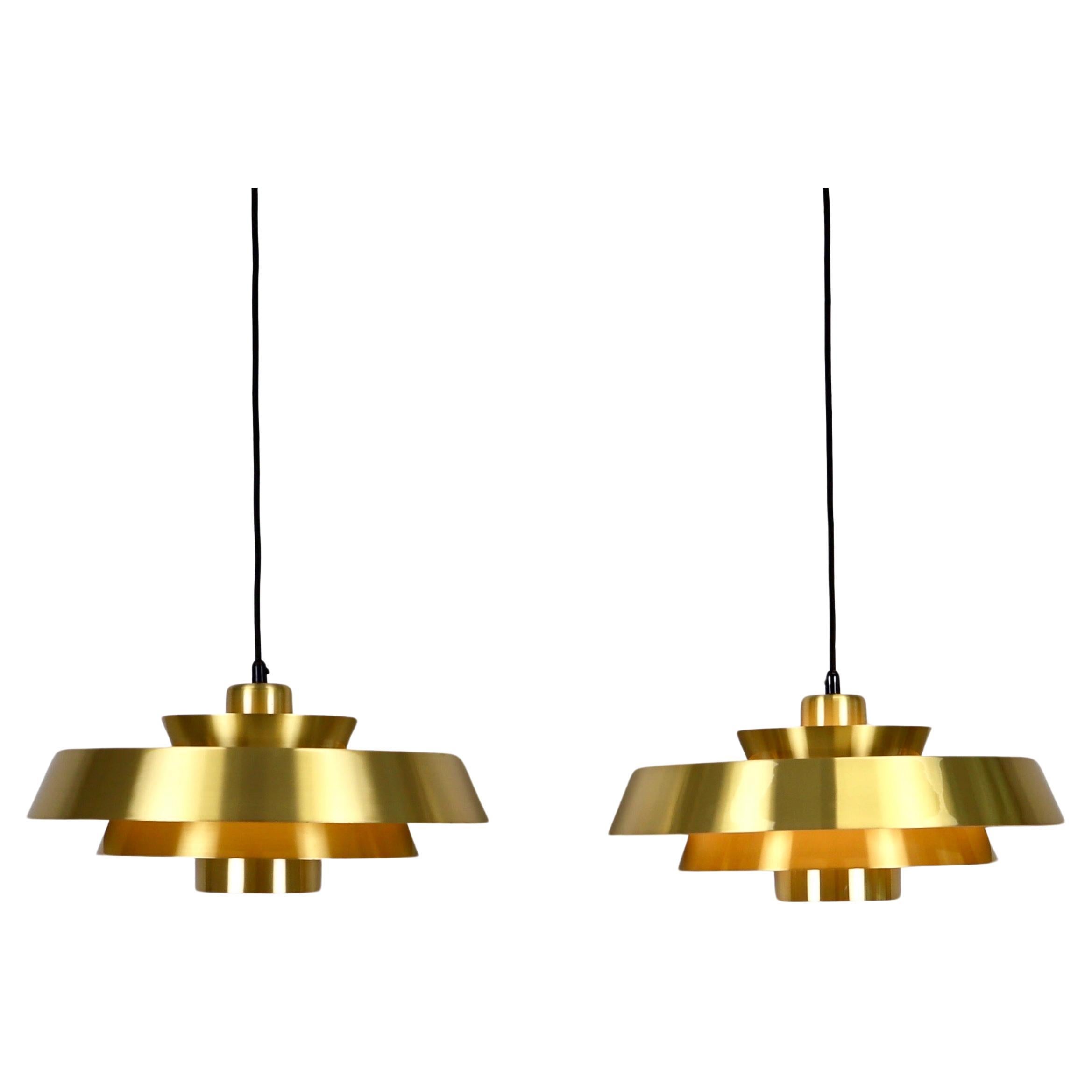 Set of Brass Pendant Lights by Jo Hammerborg for Fog & Morup, 1960s, Denmark For Sale