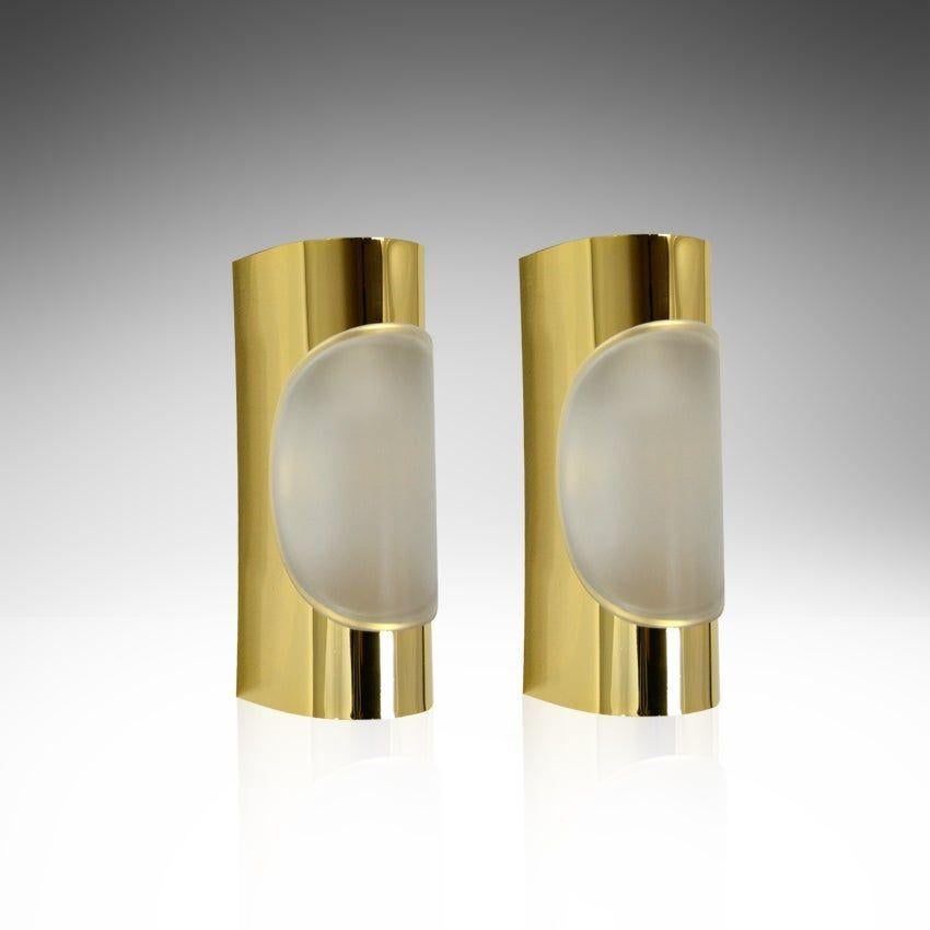 Frosted Set of Brass Sconces by Doria Leuchten, Germany, 1960s For Sale